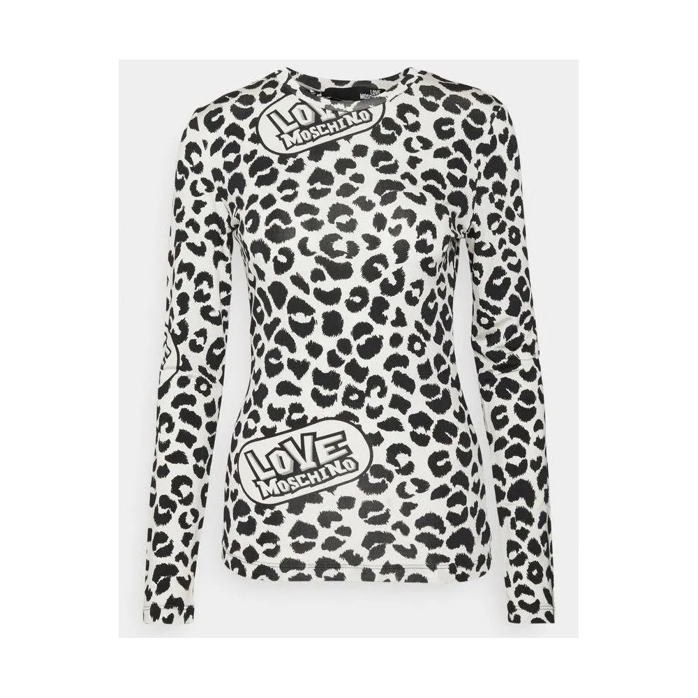 Love Moschino Women's Chic Leopard Print Logo Crewneck Sweater
