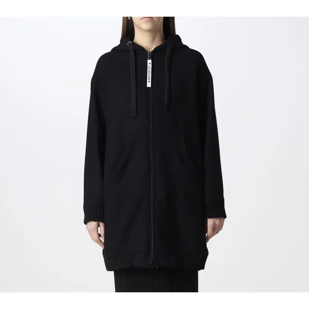 Love Moschino Women's Elegant Black Wool Coat with Logo Detail