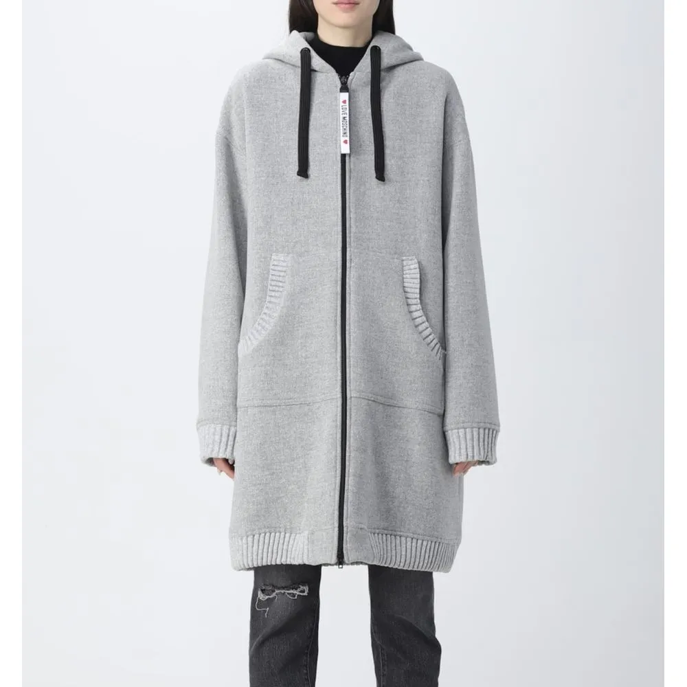 Love Moschino Women's Elegant Grey Wool Hooded Coat