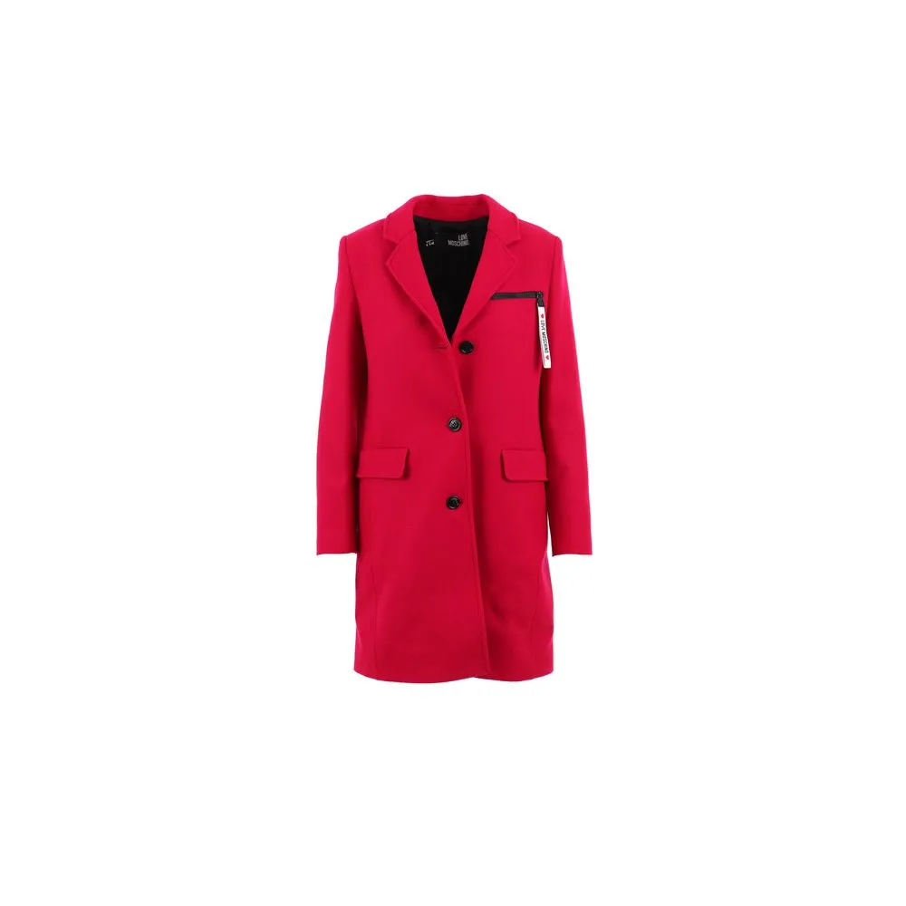 Love Moschino Women's Chic Pink Woolen Coat with Logo Details