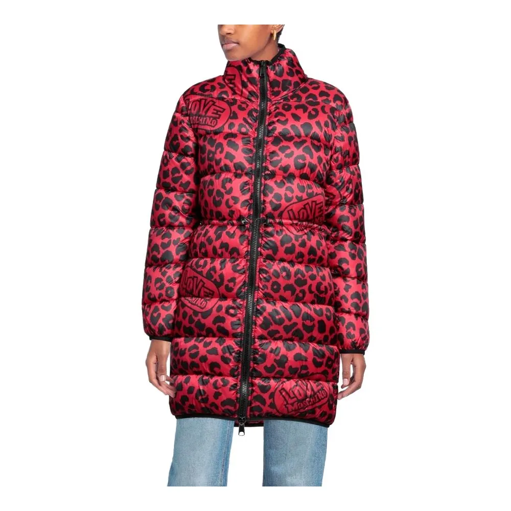 Love Moschino Women's Chic Leopard Print Long Down Jacket