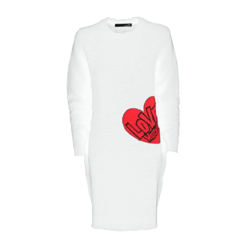 Love Moschino Women's Chic Heart Pattern Knit Dress in White