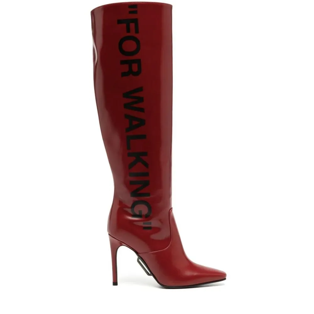Off-White Women's Chic Scarlet Patent Leather Stiletto Boots