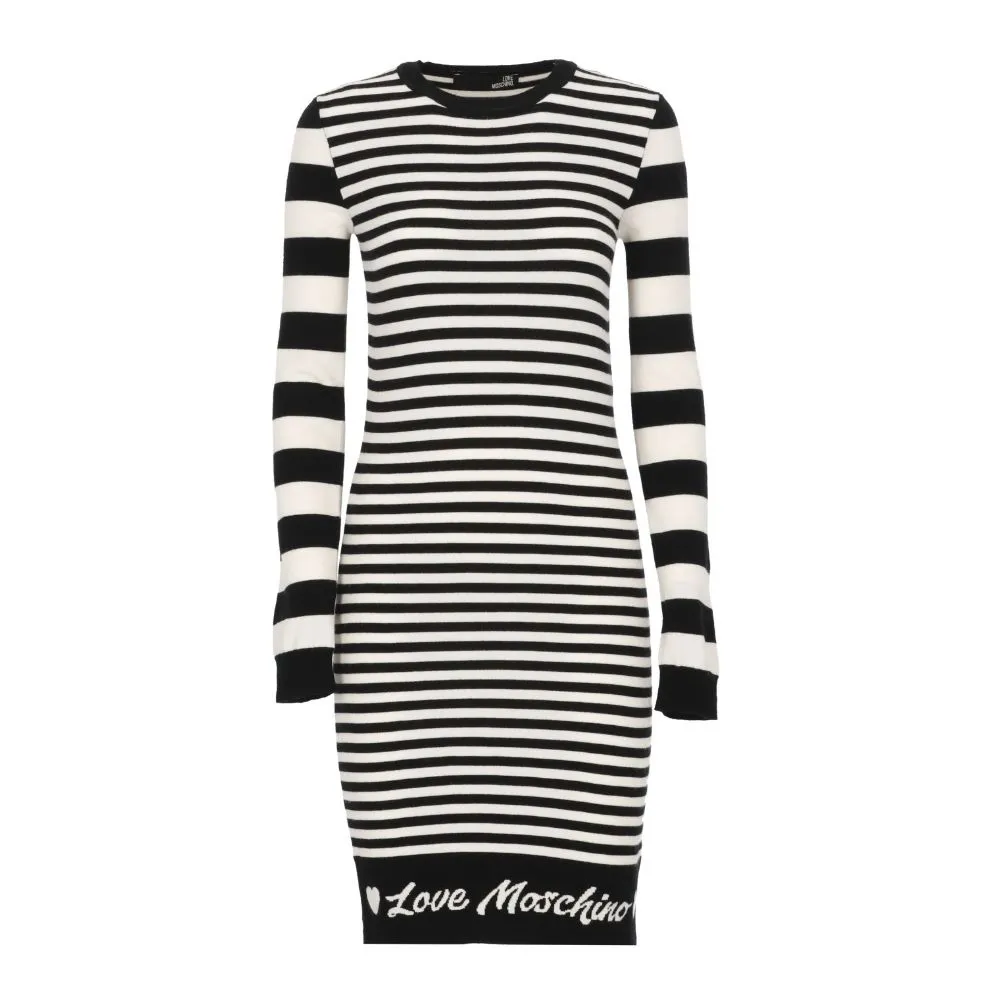 Love Moschino Women's Elegant Striped Knit Dress with Long Sleeves