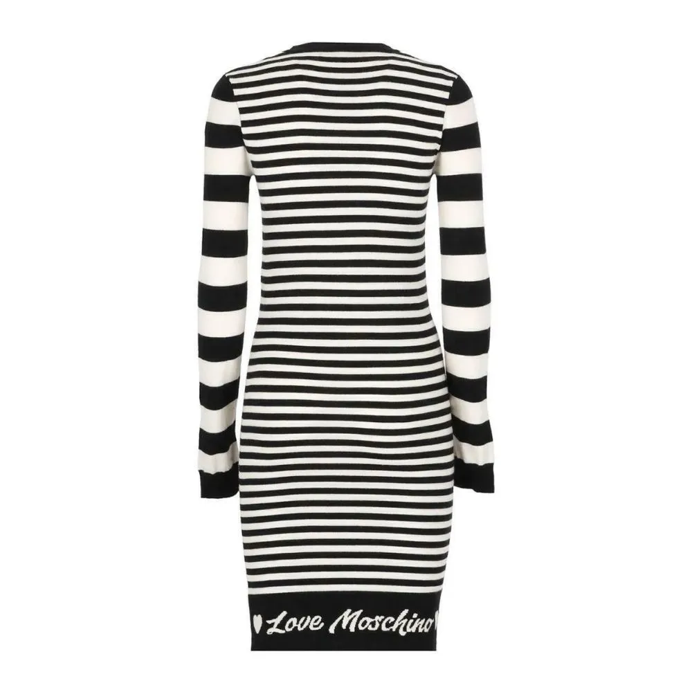 Love Moschino Women's Elegant Striped Knit Dress with Long Sleeves
