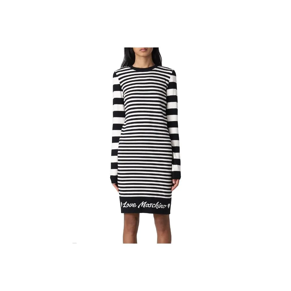 Love Moschino Women's Elegant Striped Knit Dress with Long Sleeves