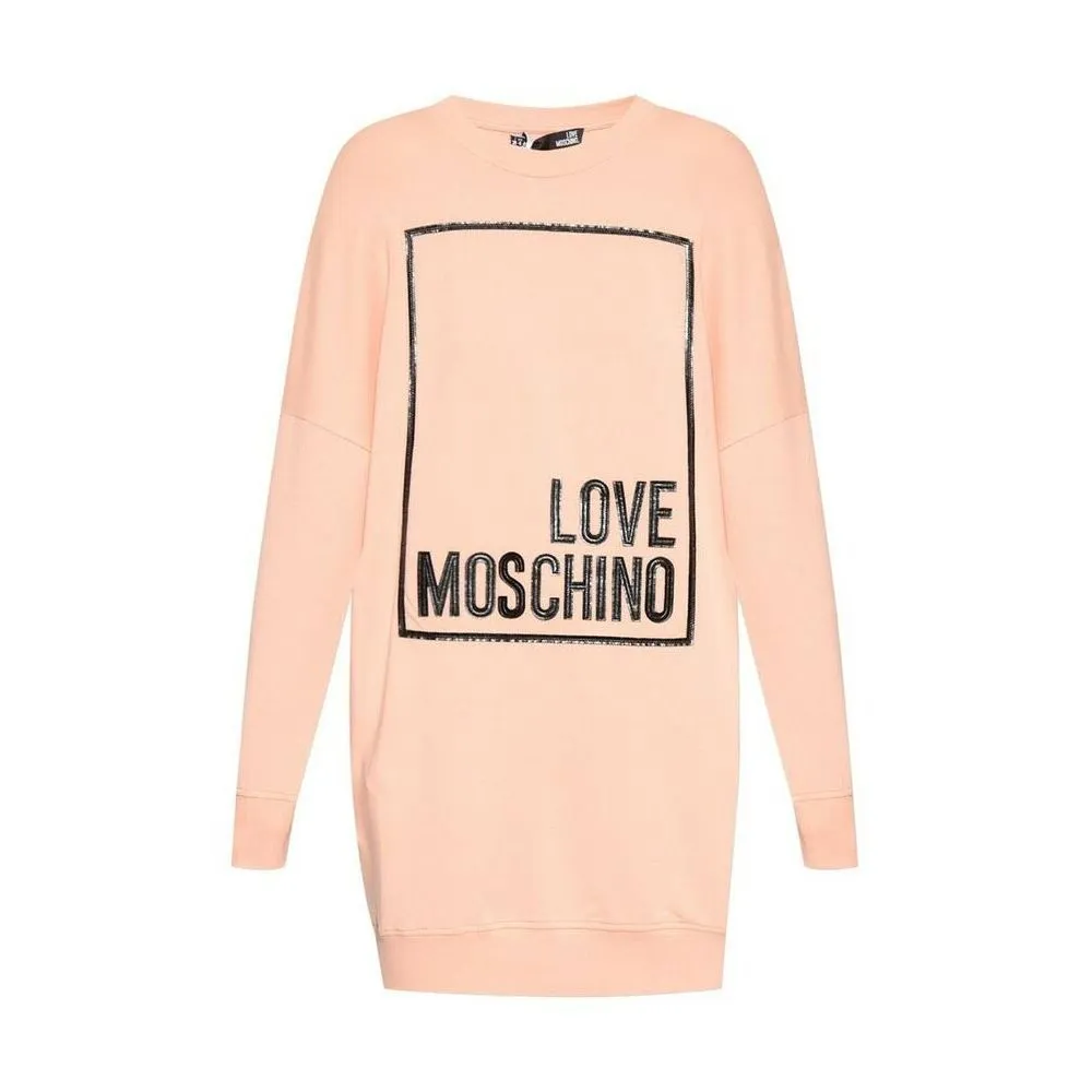 Love Moschino Women's Chic Pink Sweatshirt Dress with Eco-Leather Logo