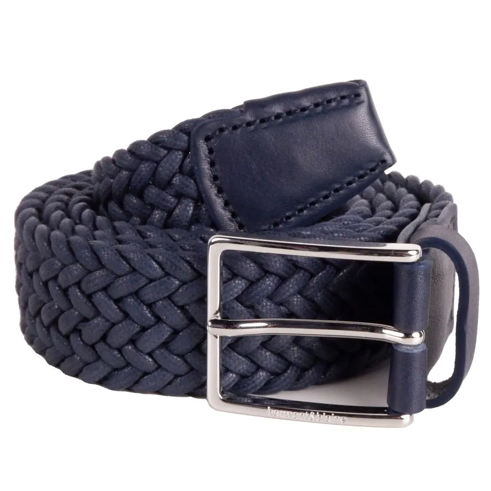 Harmont & Blaine Men's Elegant Dark Blue Fabric Belt with Silver Buckle
