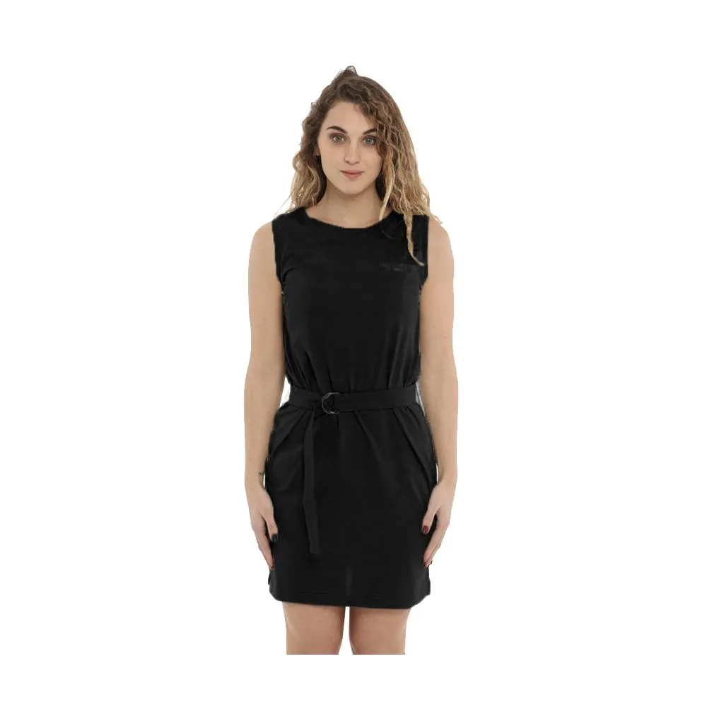 Imperfect Women's Elegant Sleeveless Black Cotton Dress with Belt