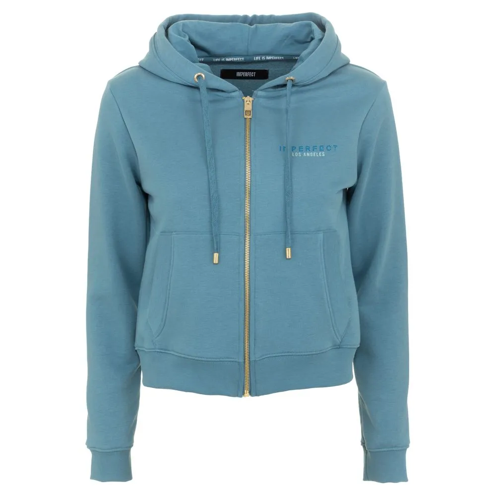 Imperfect Women's Chic Light Blue Hooded Zip Sweatshirt