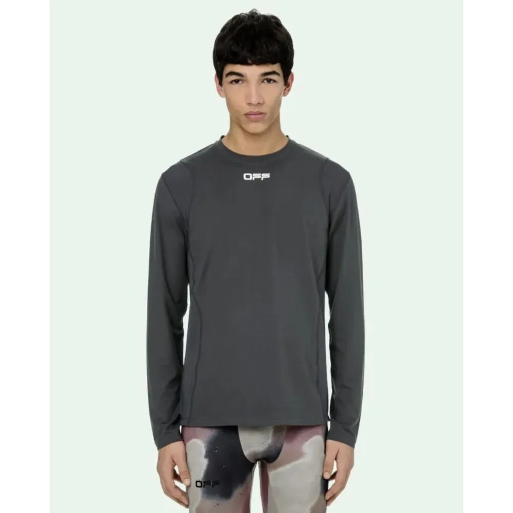 Off-White Men's Chic Gray Logo Tee with Sleek Back Detail