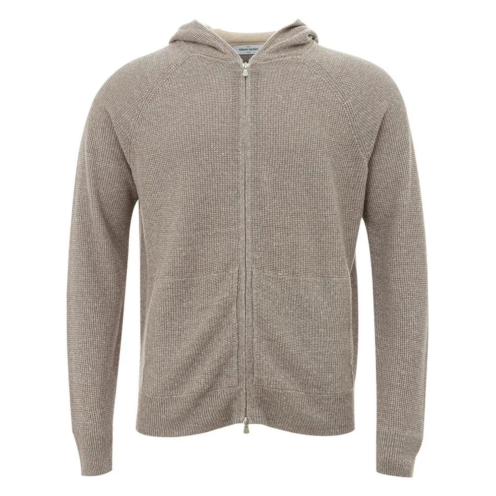Elegant Gray Linen-Cotton Blend Cardigan