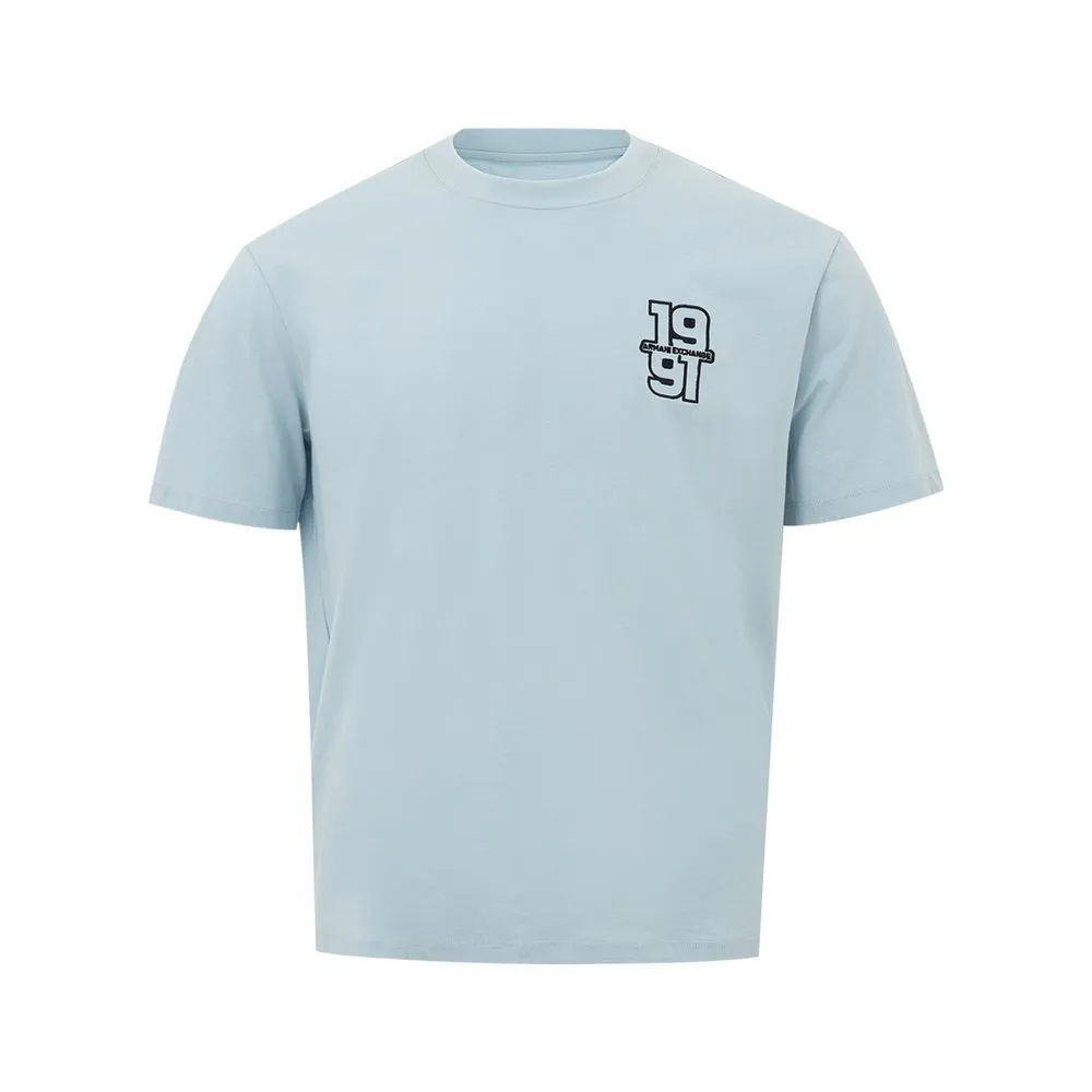 Armani Exchange Men's Light Blue Cotton Tee for the Modern Man