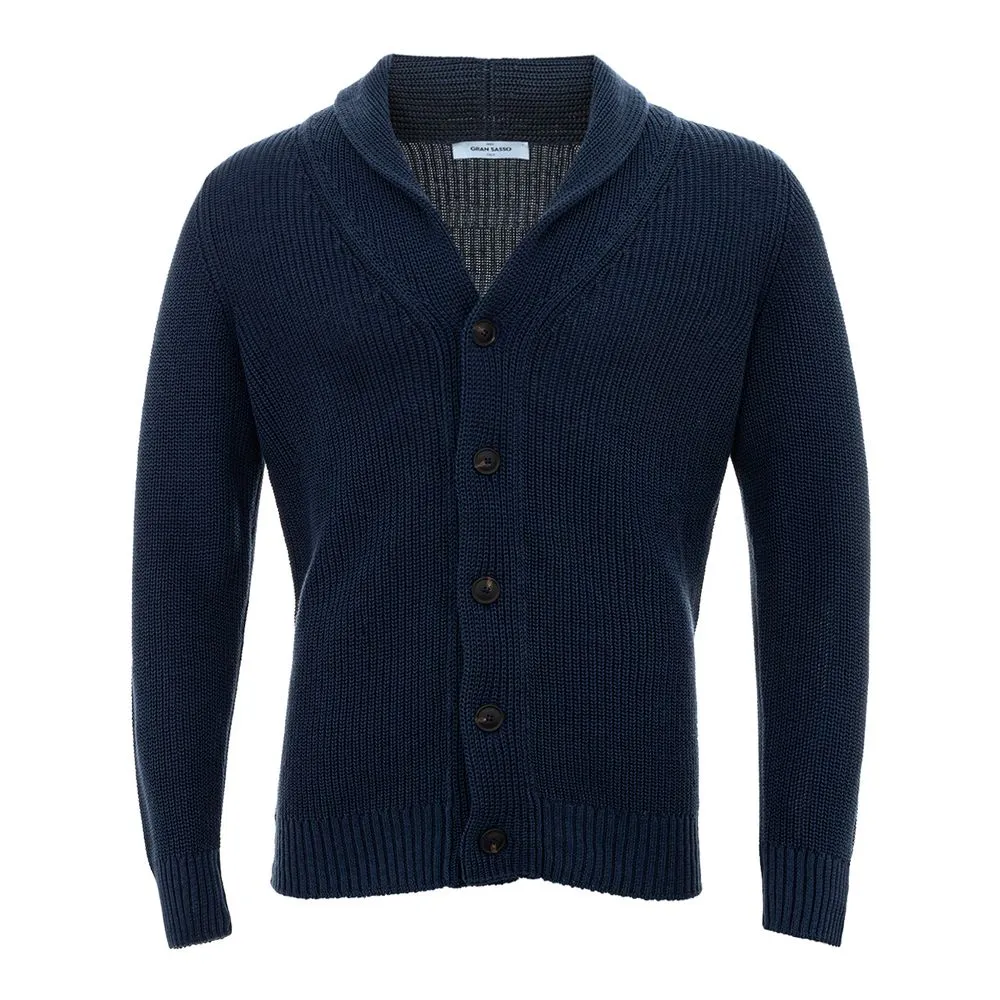 Elegant Navy Blue Gran Sasso Cotton Cardigan
