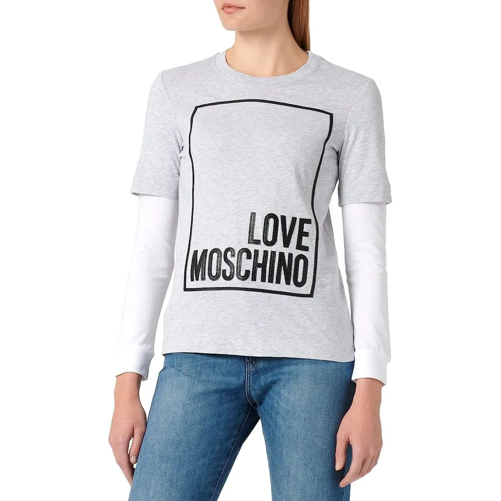Love Moschino Women's Chic Gray Long-Sleeved Cotton Tee with Logo