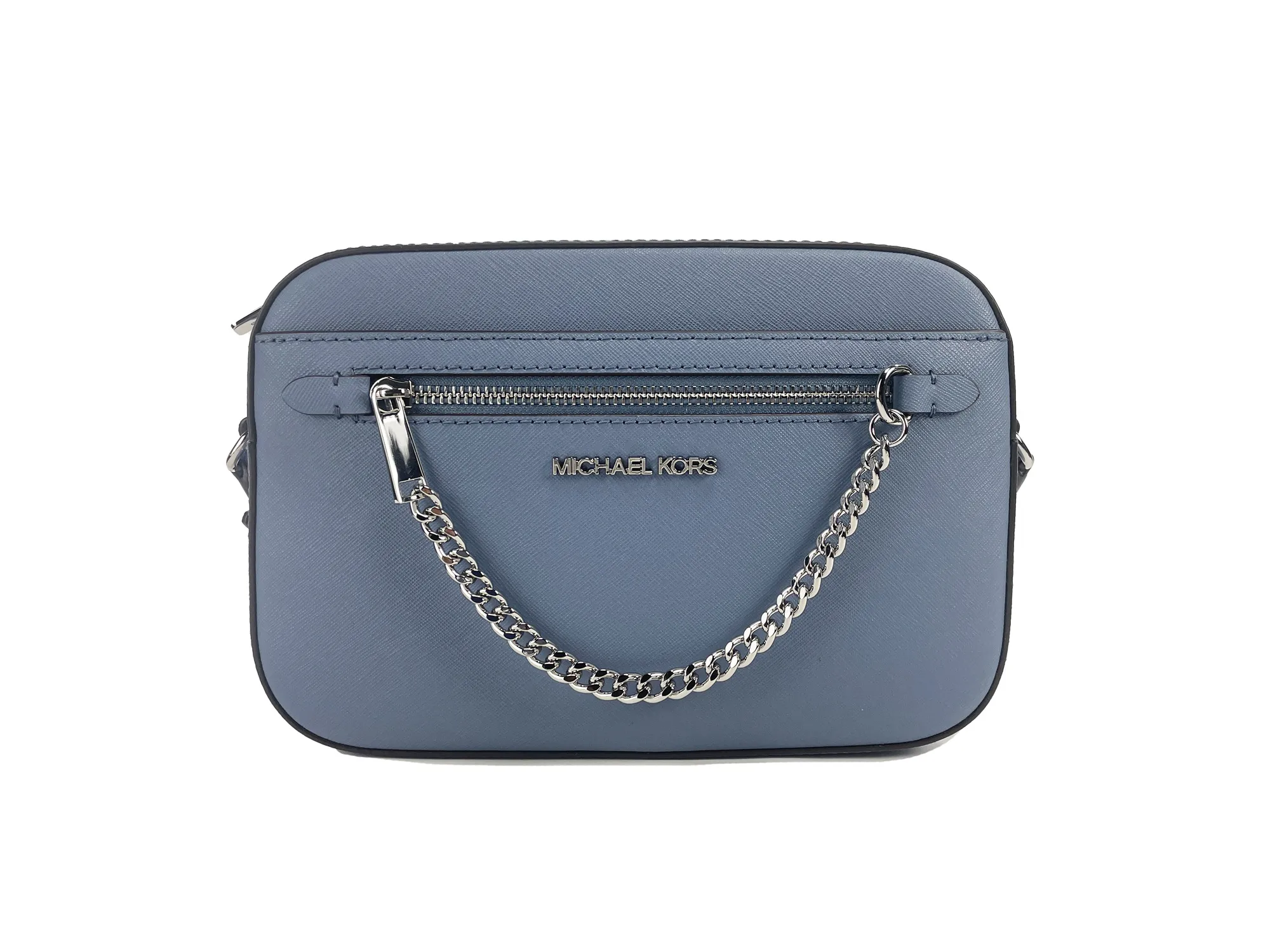 Michael Kors Women's Jet Set East West Large Denim Leather Zip Chain Crossbody Bag