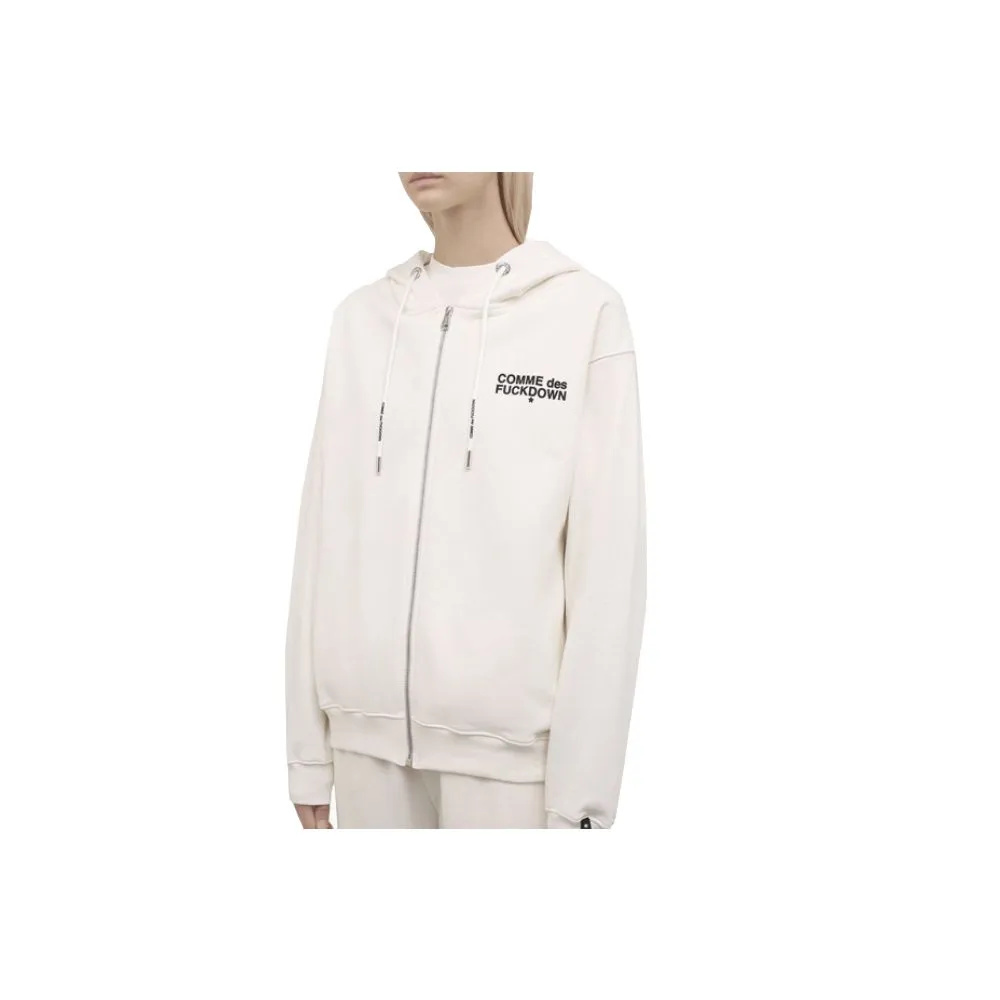 Comme Des Fuckdown Women's Elegant White Hooded Sweatshirt with Logo Print