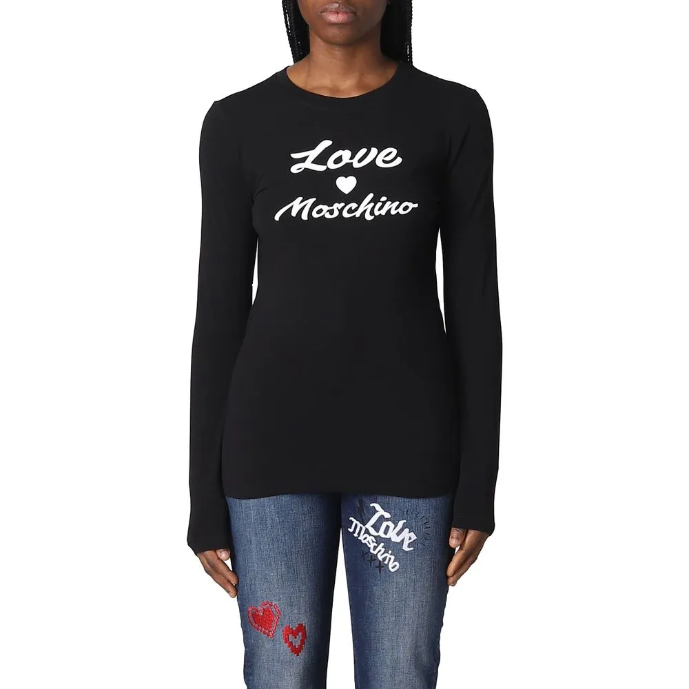 Love Moschino Women's Elegant Long-Sleeved Cotton Logo Tee
