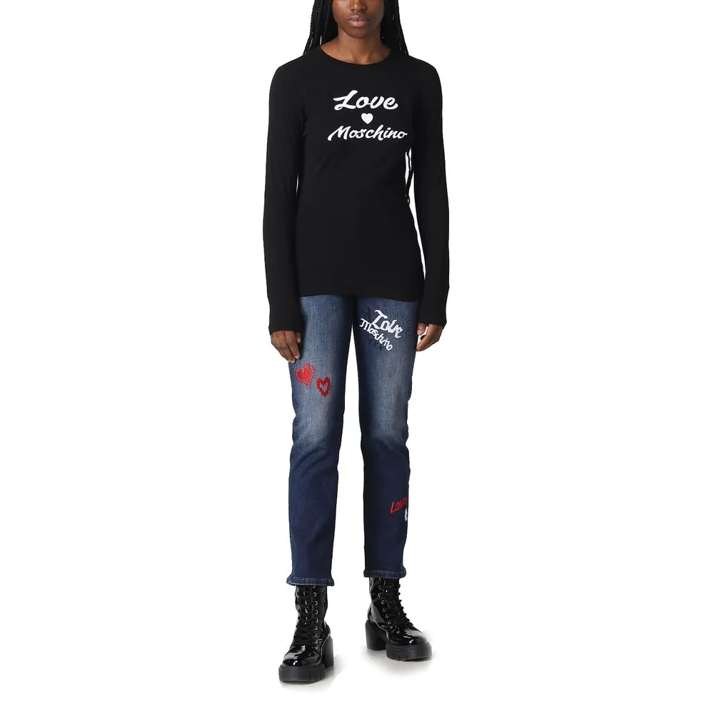 Love Moschino Women's Elegant Long-Sleeved Cotton Logo Tee