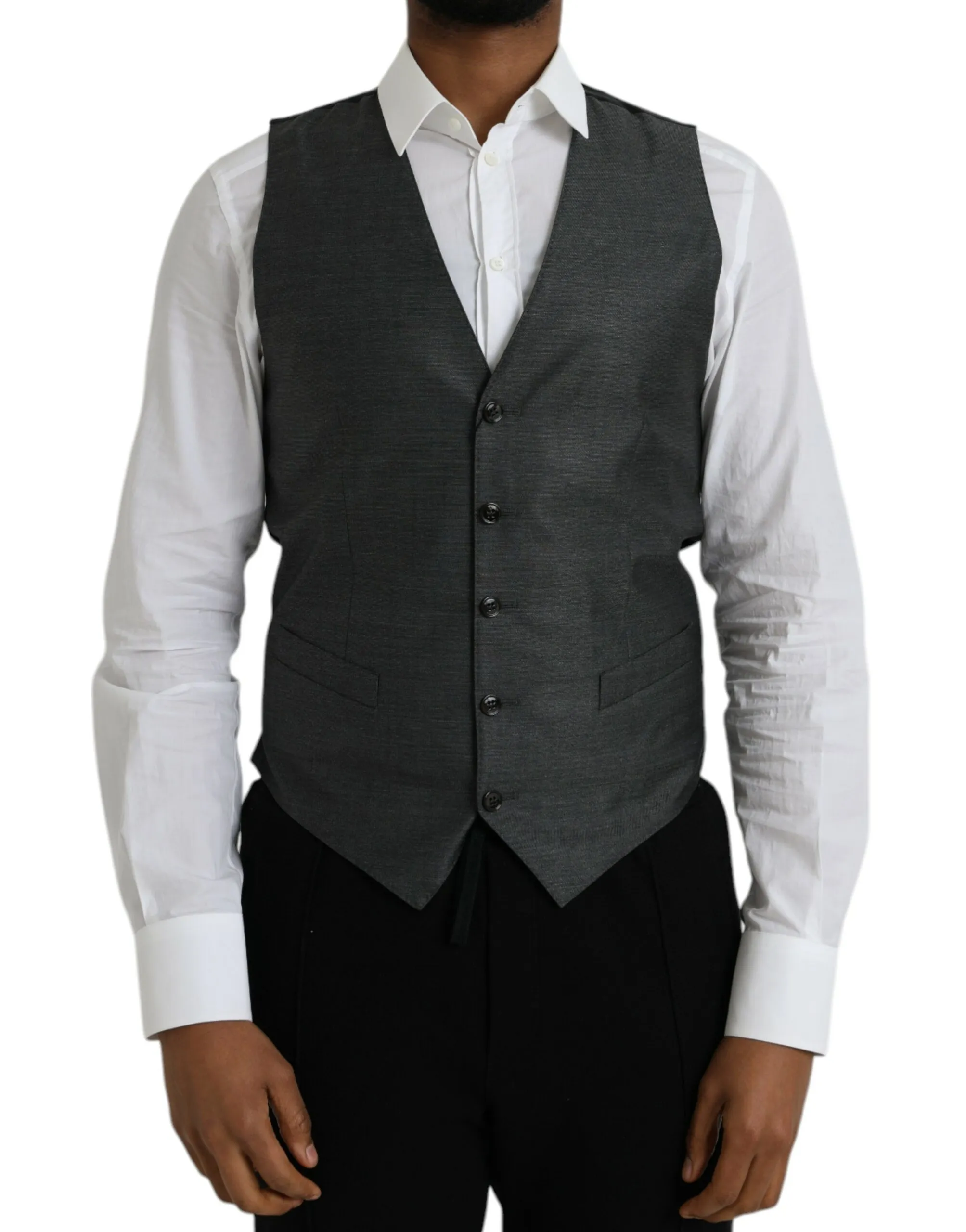 Dolce & Gabbana Men's Gray Wool Formal Dress Waistcoat Vest