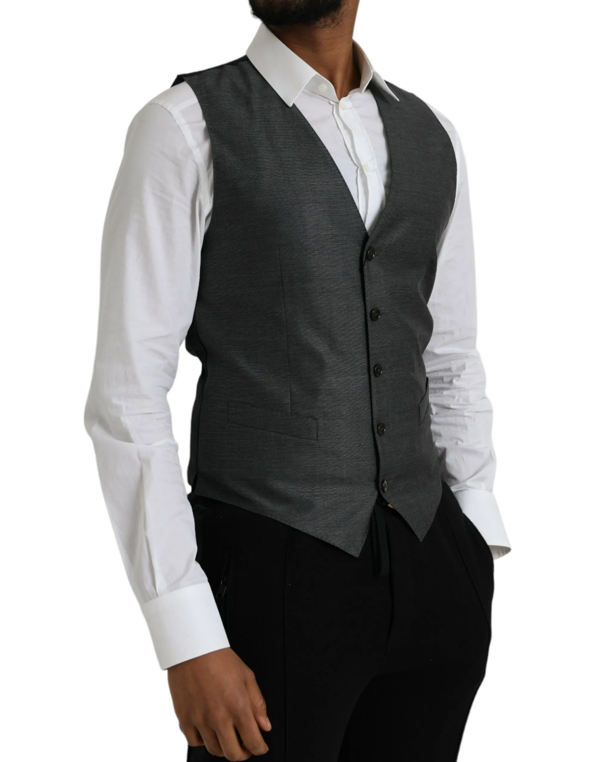 Dolce & Gabbana Men's Gray Wool Formal Dress Waistcoat Vest