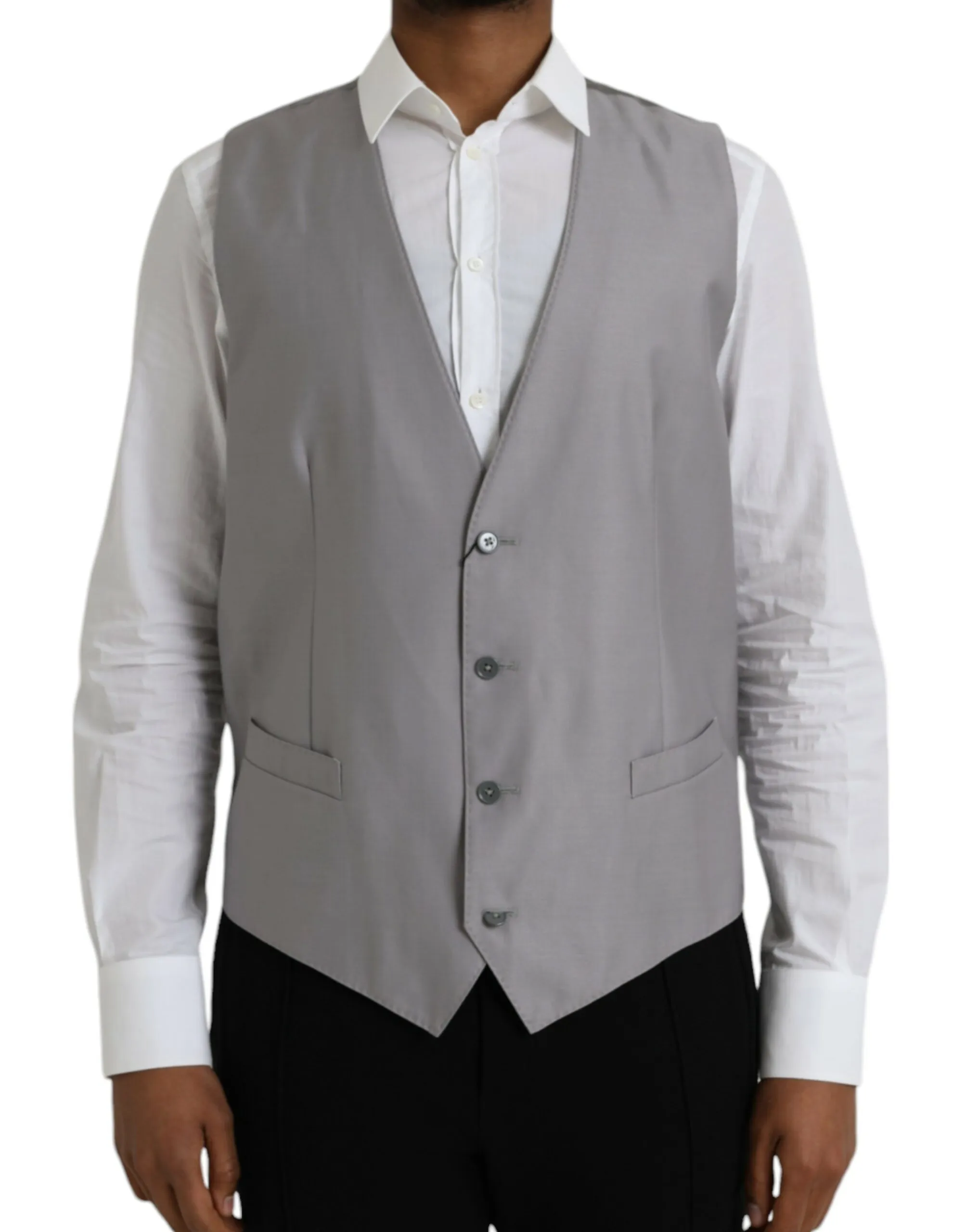 Dolce & Gabbana Men's Light Gray Wool Formal Dress Waistcoat Vest
