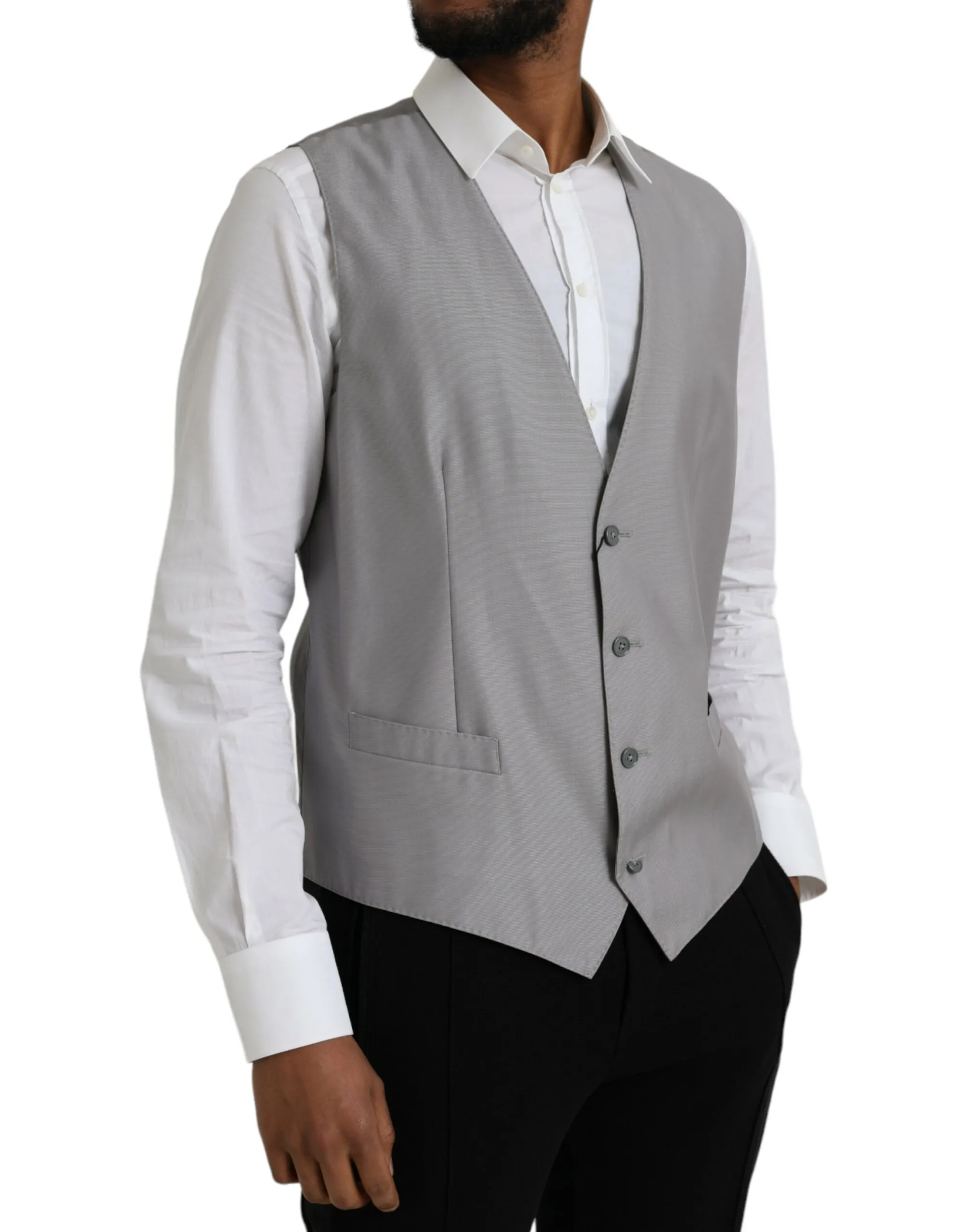 Dolce & Gabbana Men's Light Gray Wool Formal Dress Waistcoat Vest