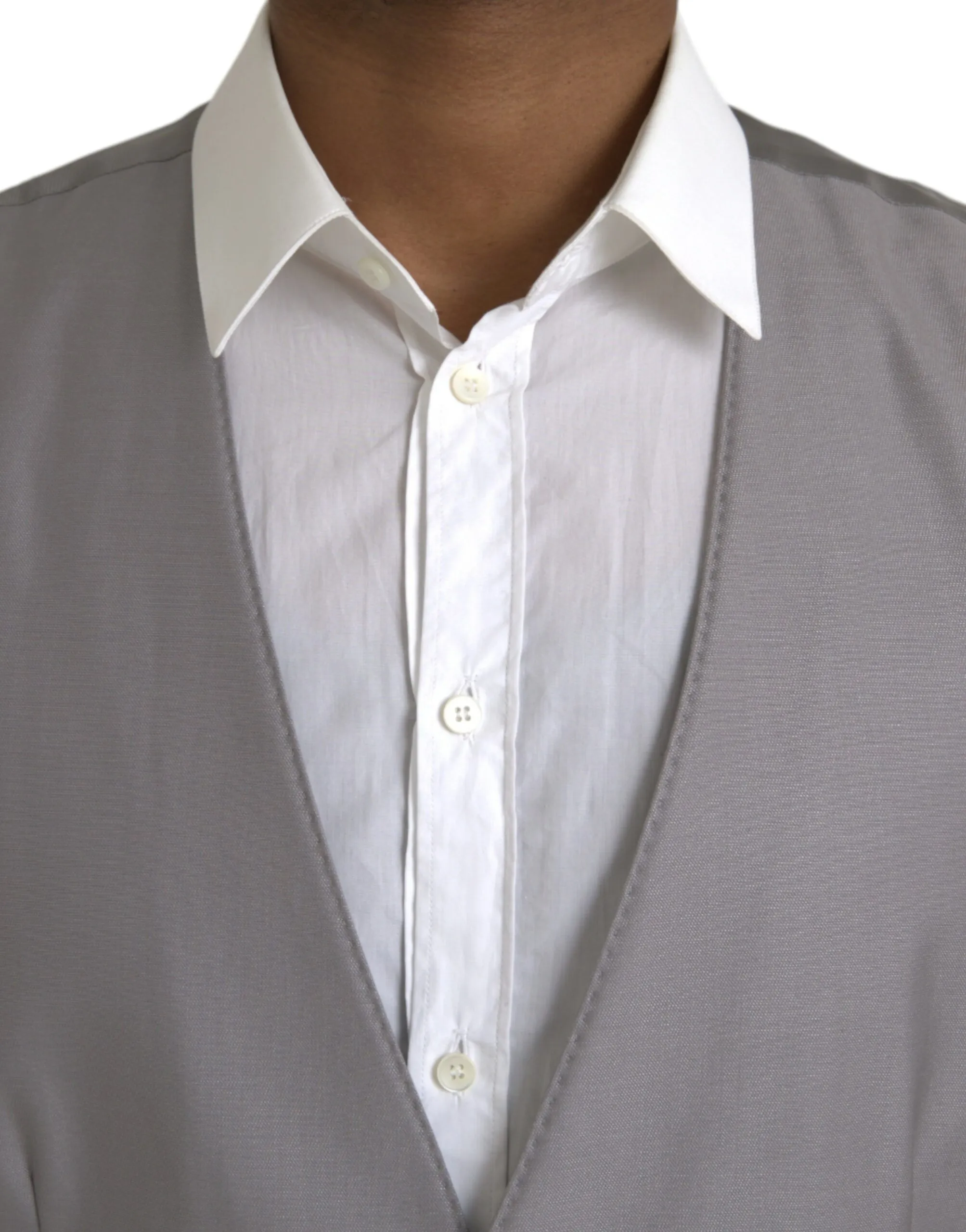 Dolce & Gabbana Men's Light Gray Wool Formal Dress Waistcoat Vest