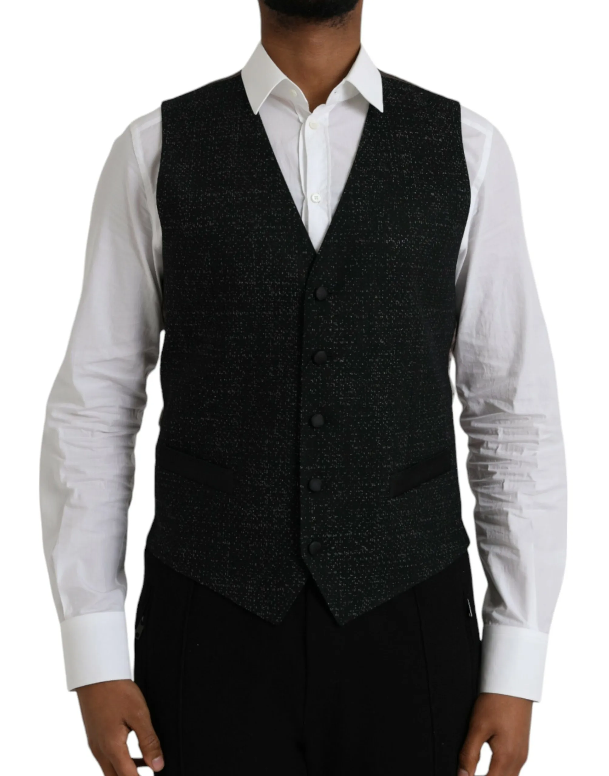 Dolce & Gabbana Men's Black Brown Silk Waistcoat Dress Formal Vest