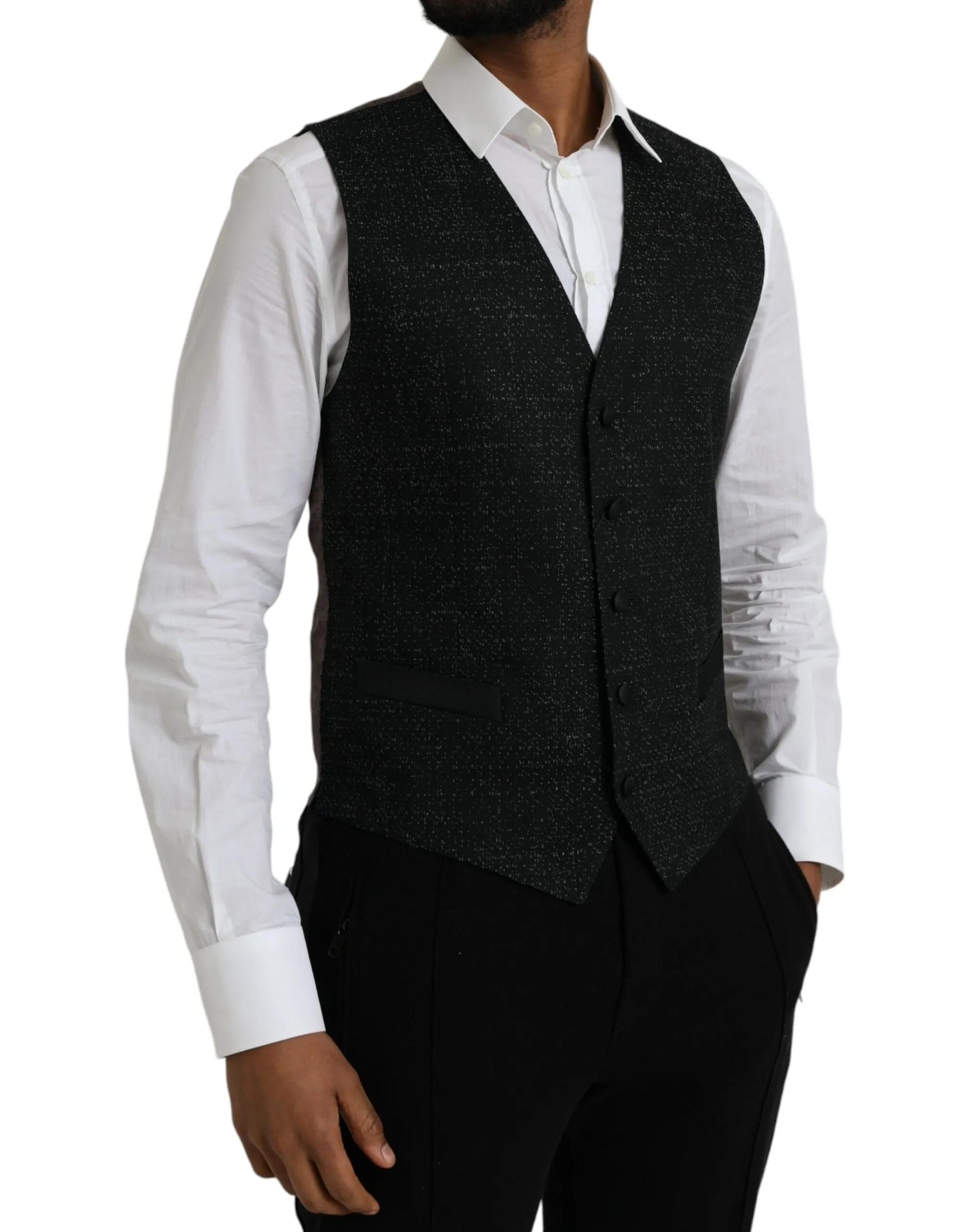 Dolce & Gabbana Men's Black Brown Silk Waistcoat Dress Formal Vest