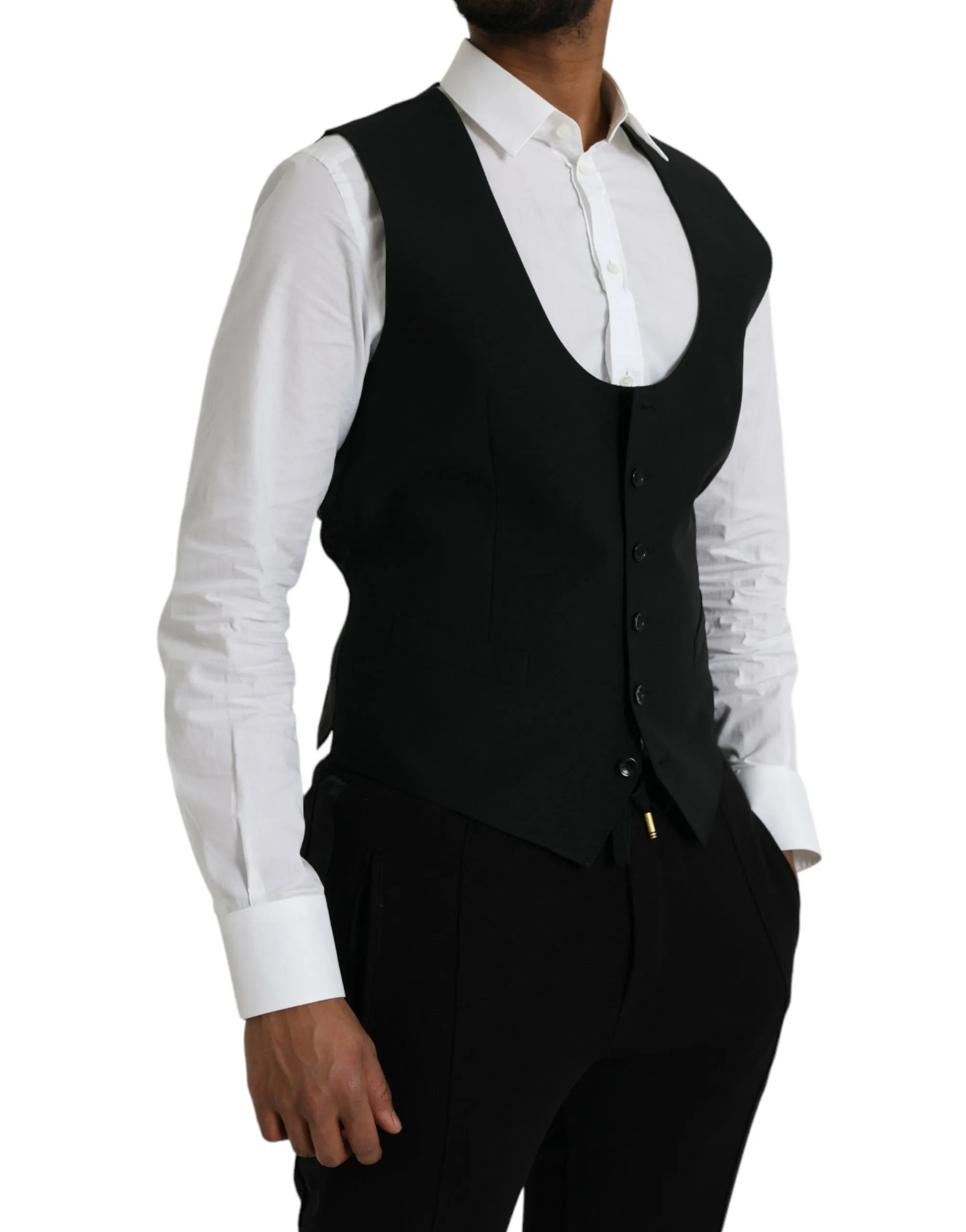 Dolce & Gabbana Men's Black Wool Waistcoat Dress Formal Vest
