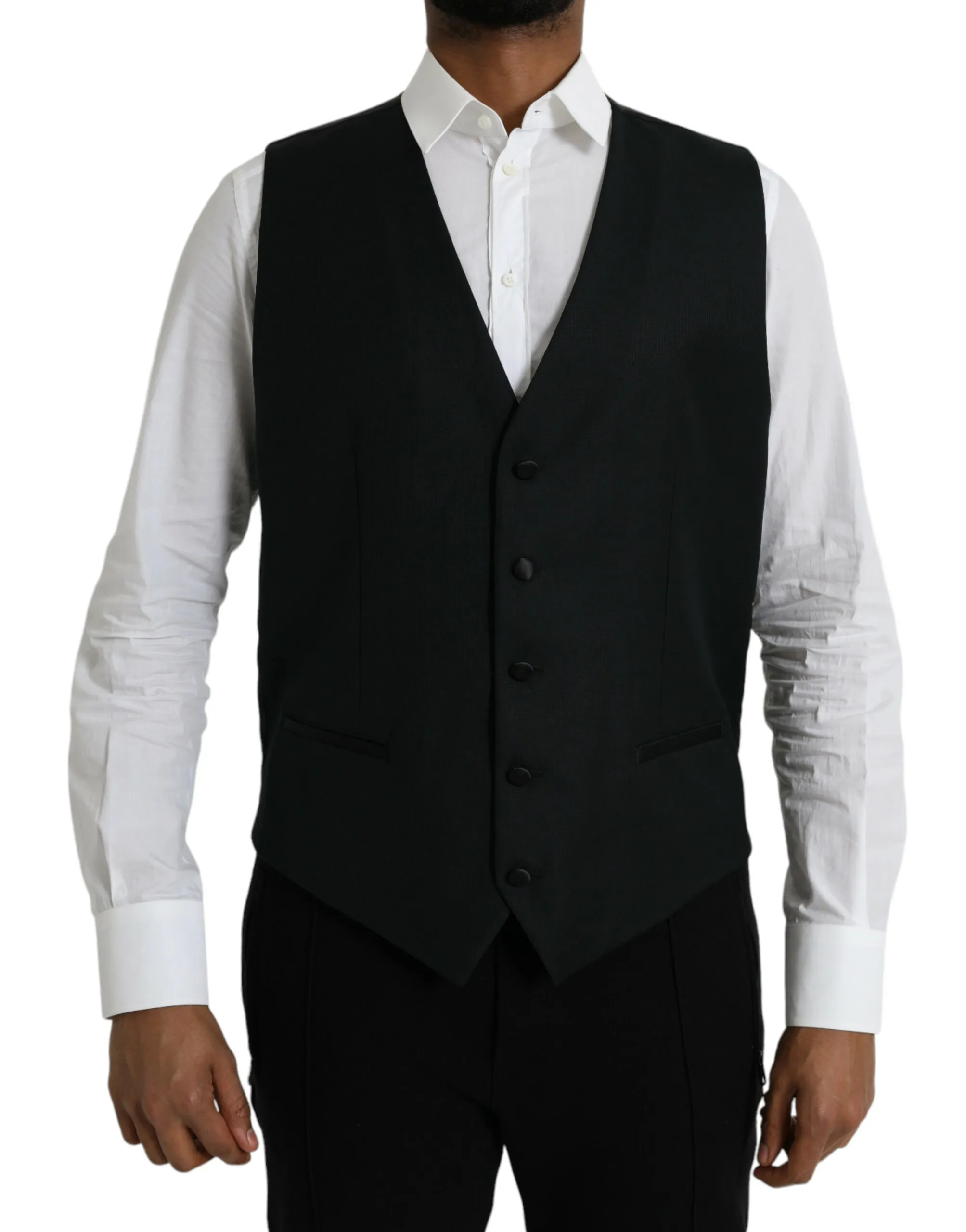 Dolce & Gabbana Men's Black Wool Waistcoat Dress Formal Vest