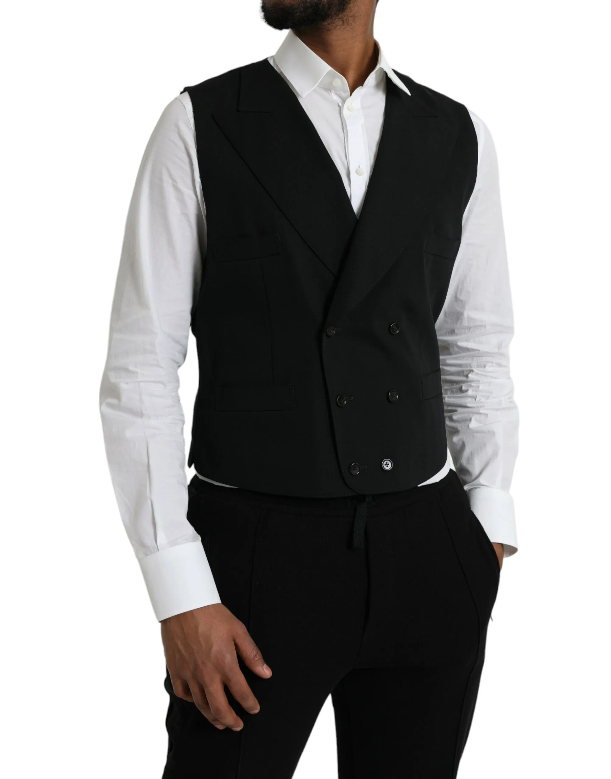Dolce & Gabbana Men's Black Wool Waistcoat Dress Formal Vest
