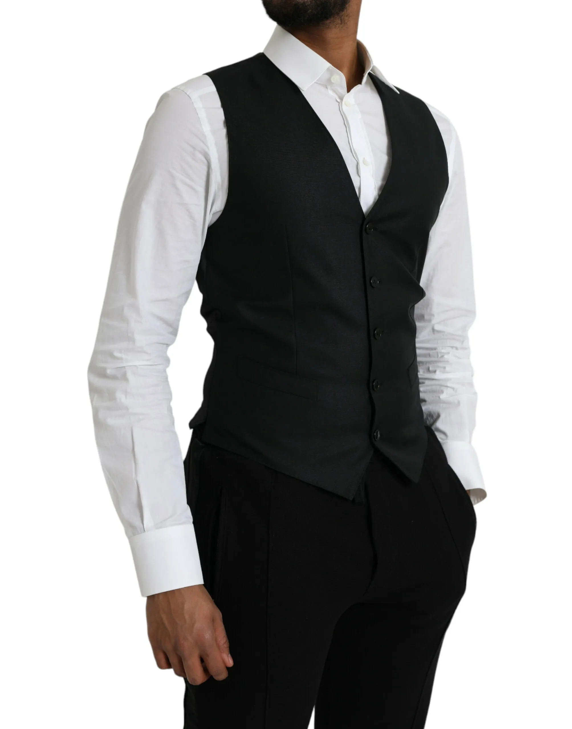 Dolce & Gabbana Men's Black Wool Waistcoat Dress Formal Vest