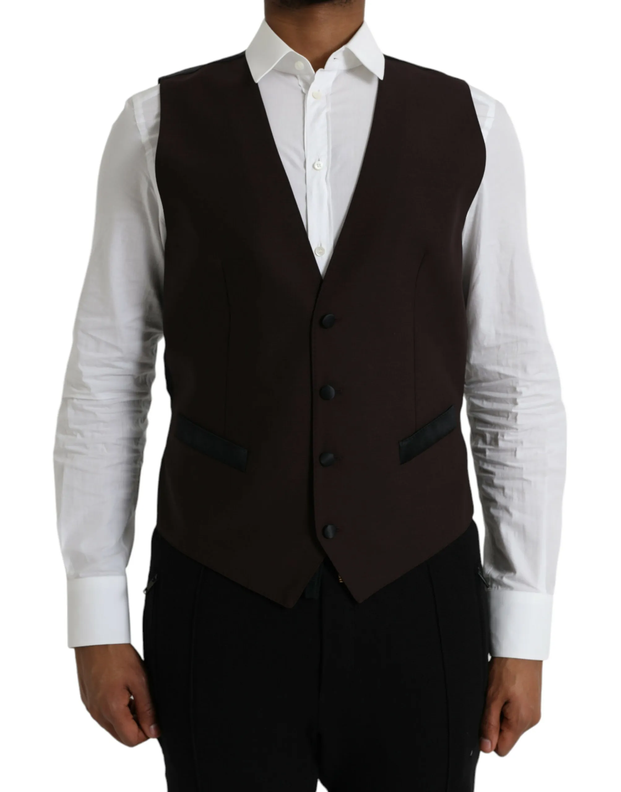 Dolce & Gabbana Men's Brown Wool Waistcoat Dress Formal Vest