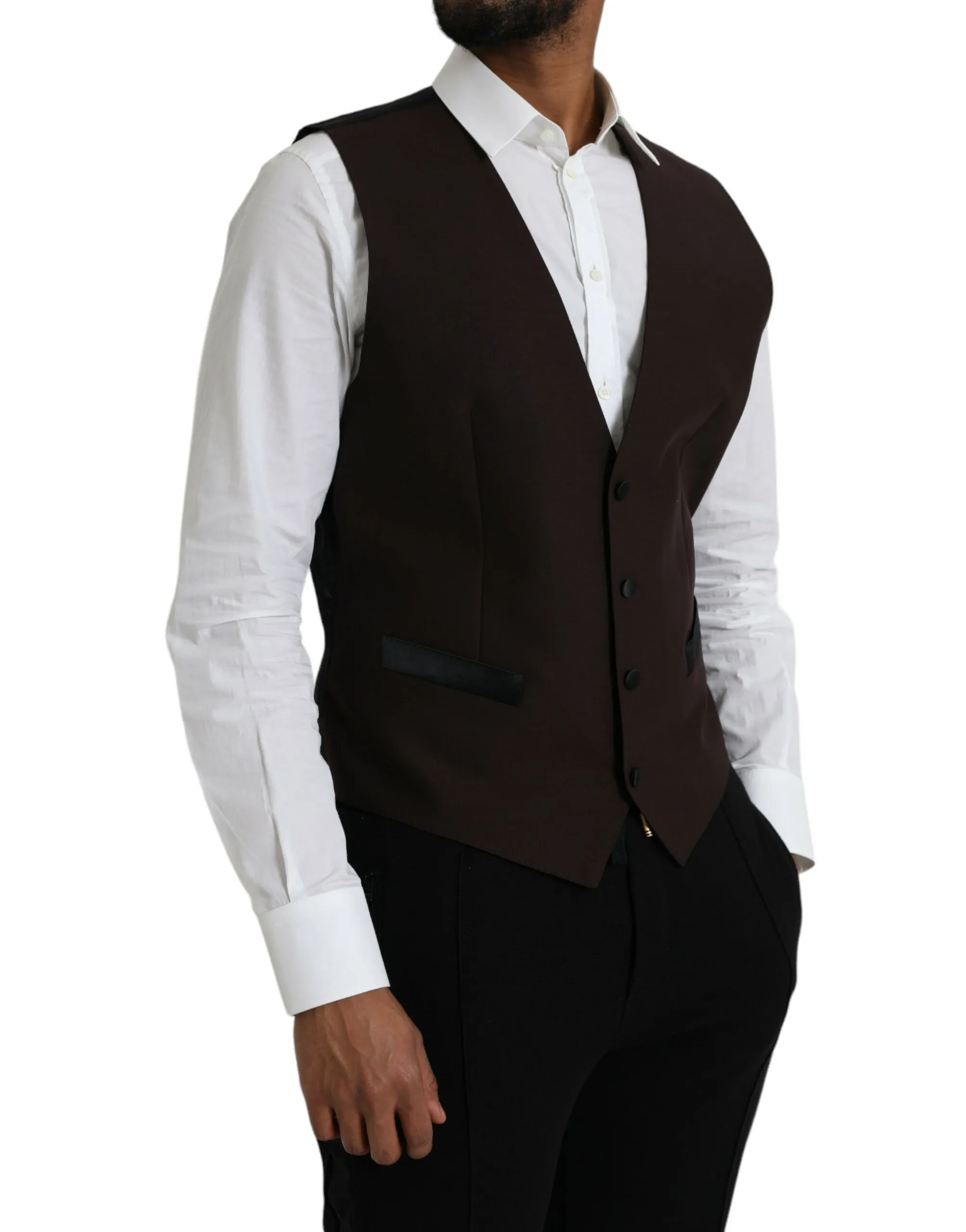 Dolce & Gabbana Men's Brown Wool Waistcoat Dress Formal Vest