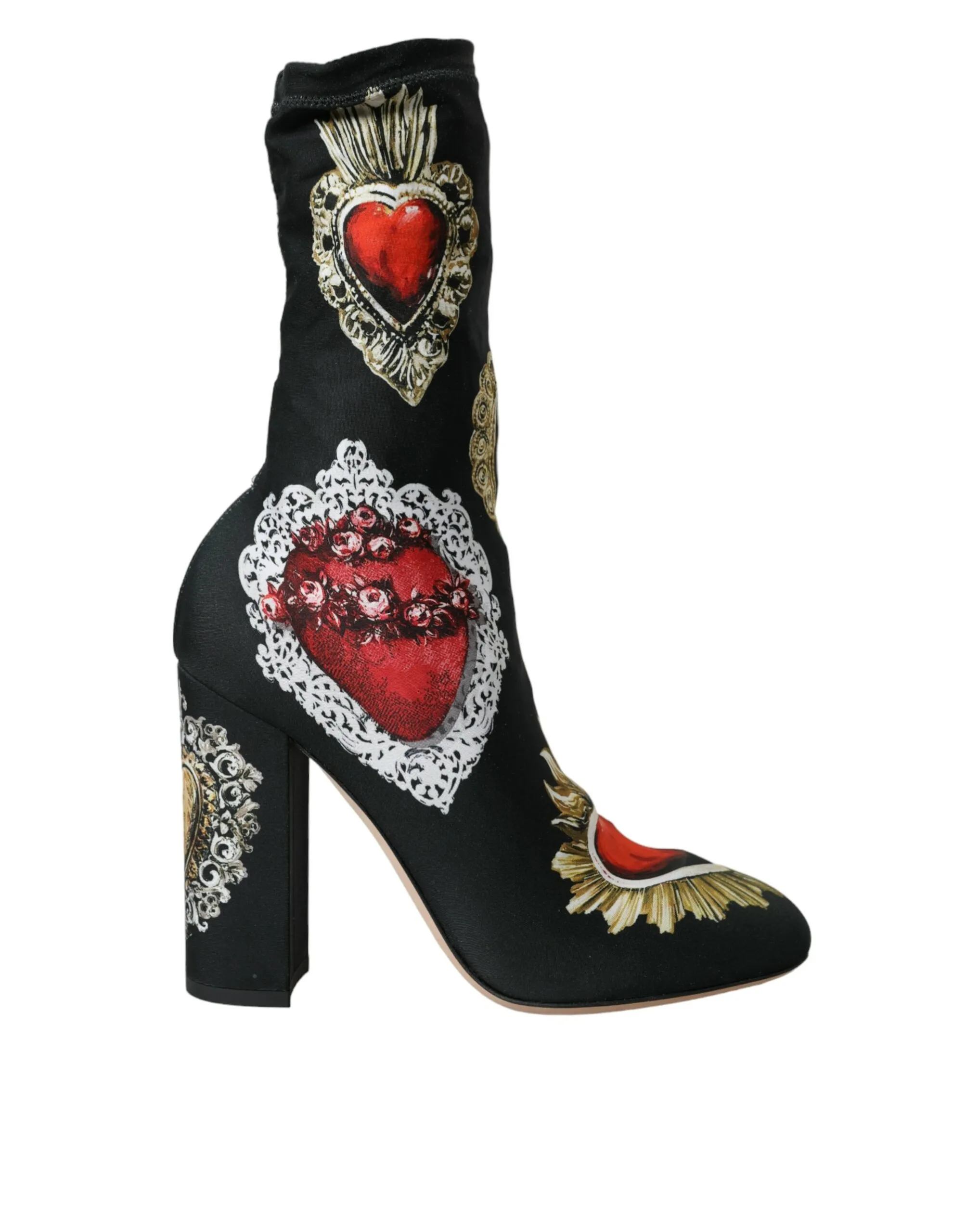 Dolce & Gabbana Women's Black Stretch Socks Red Hearts Booties Shoes