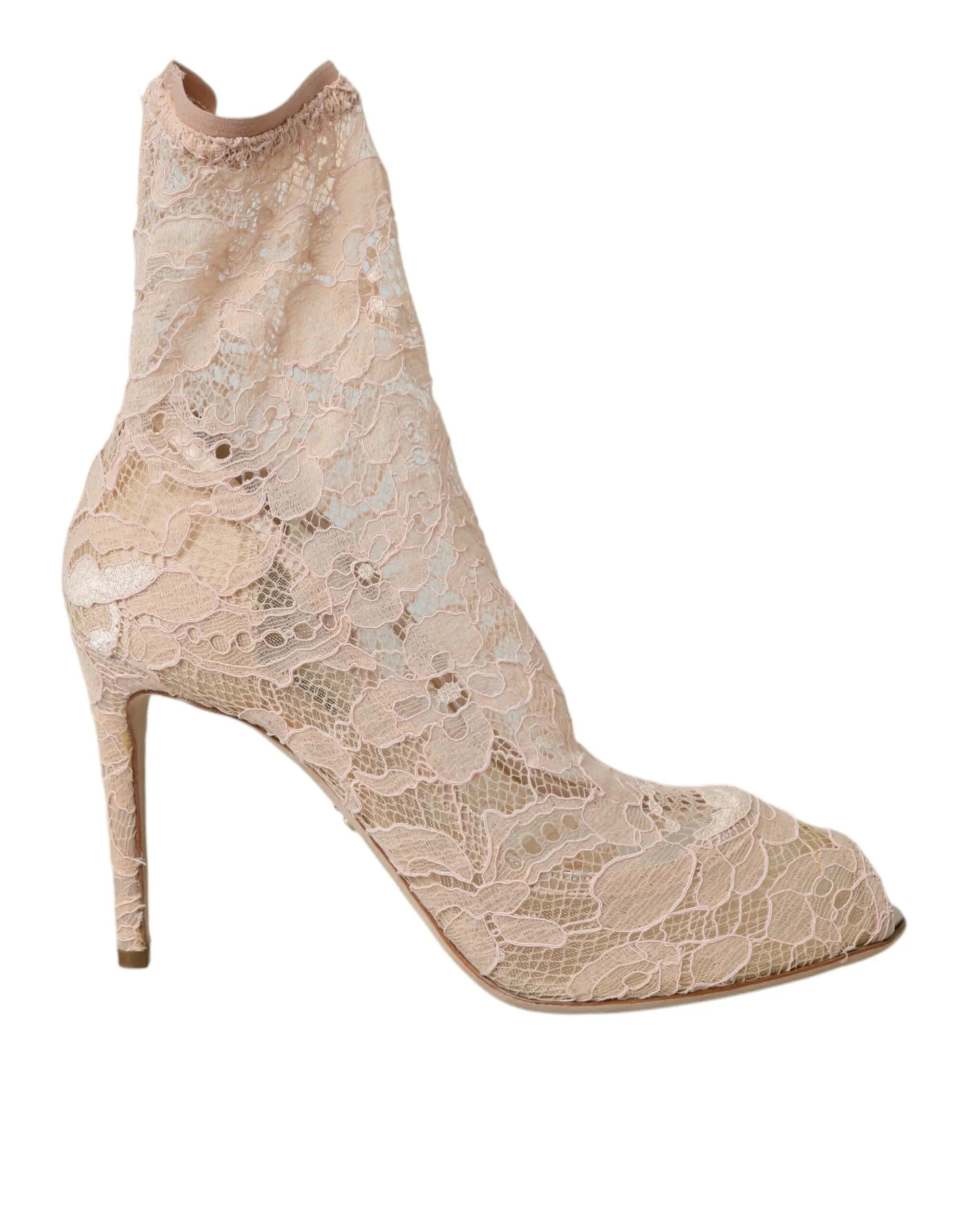 Dolce & Gabbana Women's Beige Stretch Taormina Lace Boots Shoes