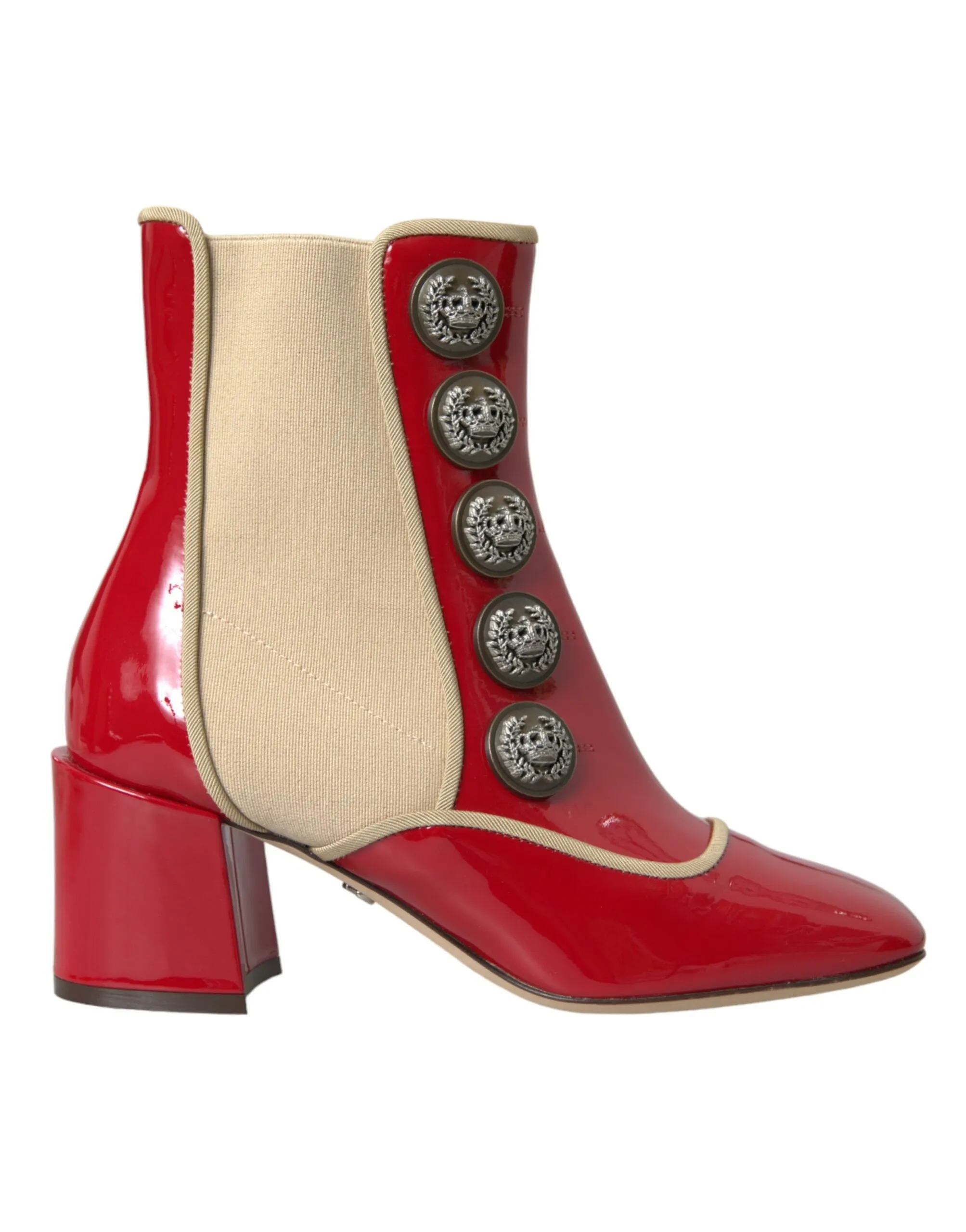Dolce & Gabbana Women's Red Beige Leather Embellished Mid Calf Boots Shoes