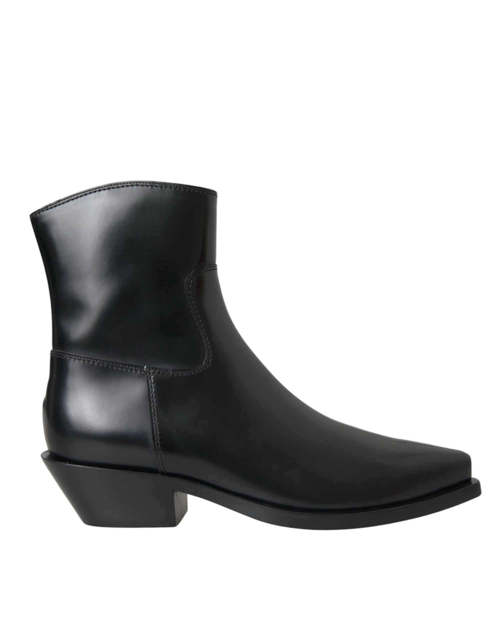 Dolce & Gabbana Women's Black Leather Mid Calf Flats Boots Shoes