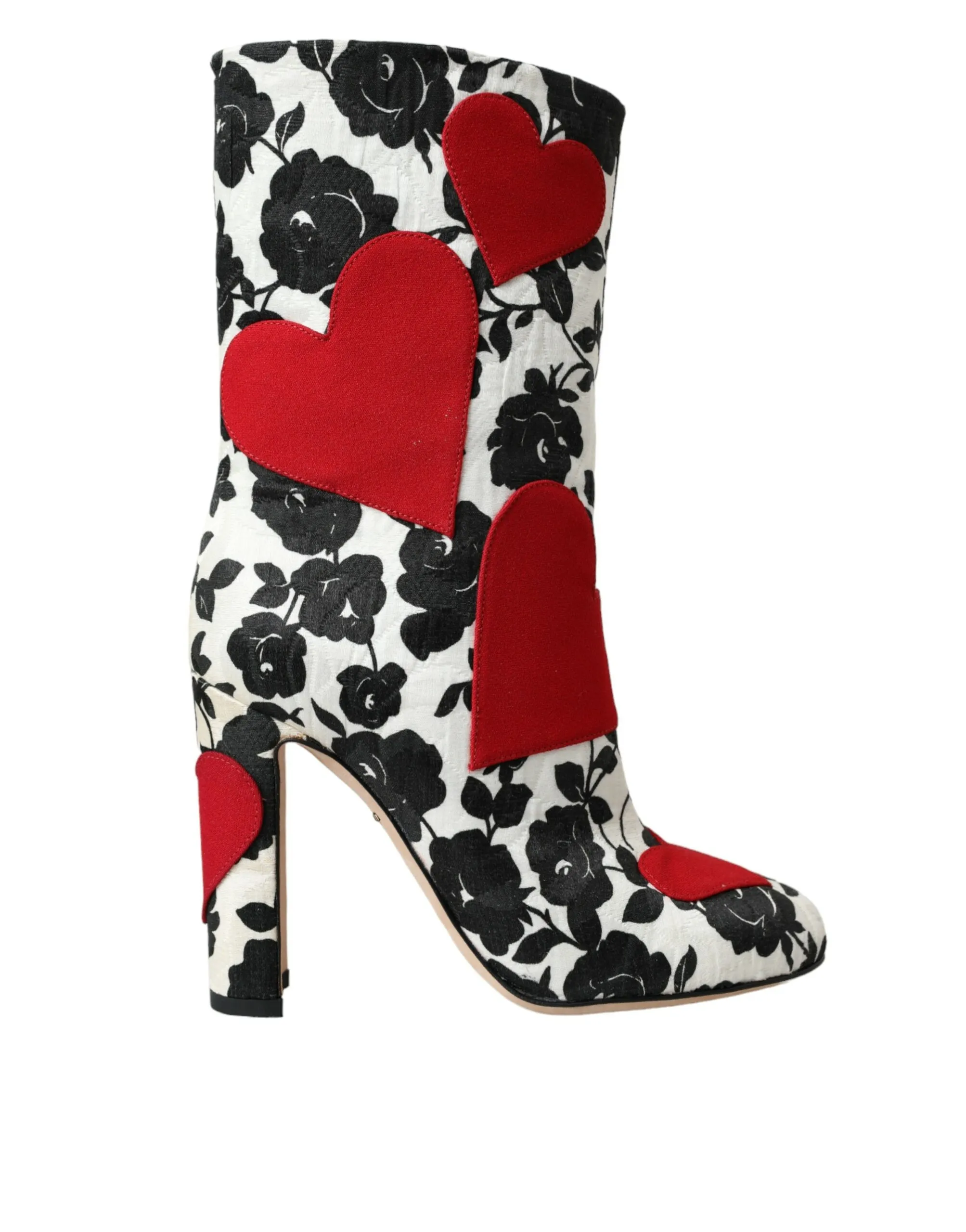 Dolce & Gabbana Women's White Floral Hearts Leather High Boots Shoes