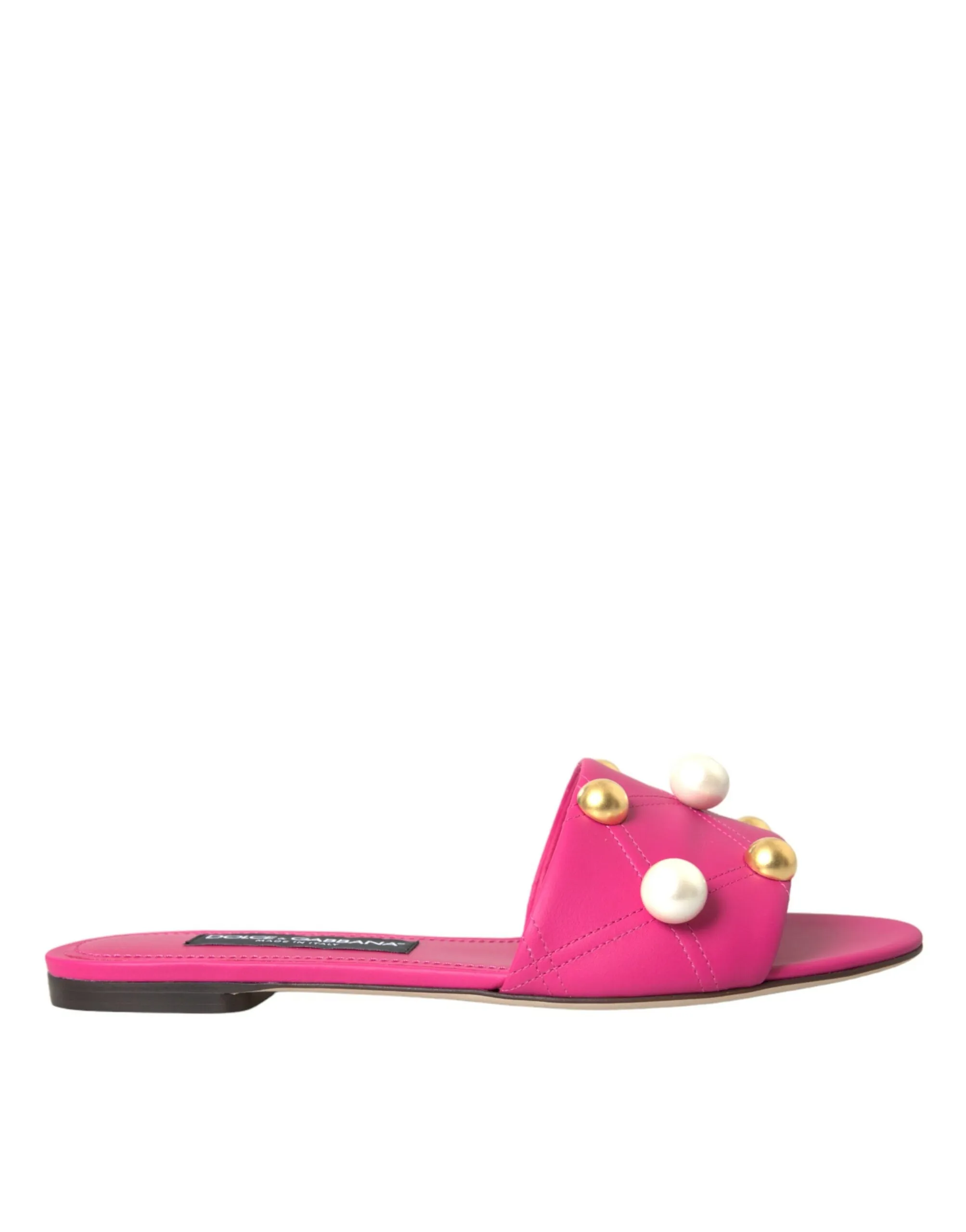 Dolce & Gabbana Women's Pink Embellished Leather Flats Sandals Shoes