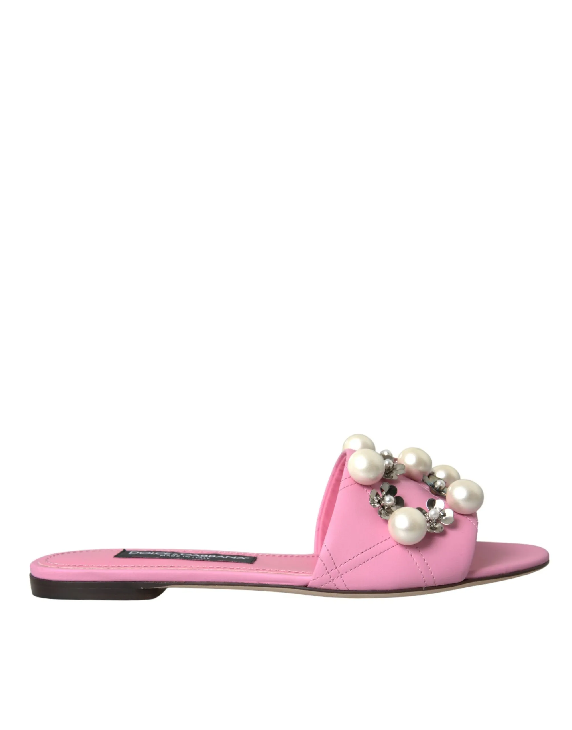 Dolce & Gabbana Women's Pink Embellished Leather Flats Sandals Shoes