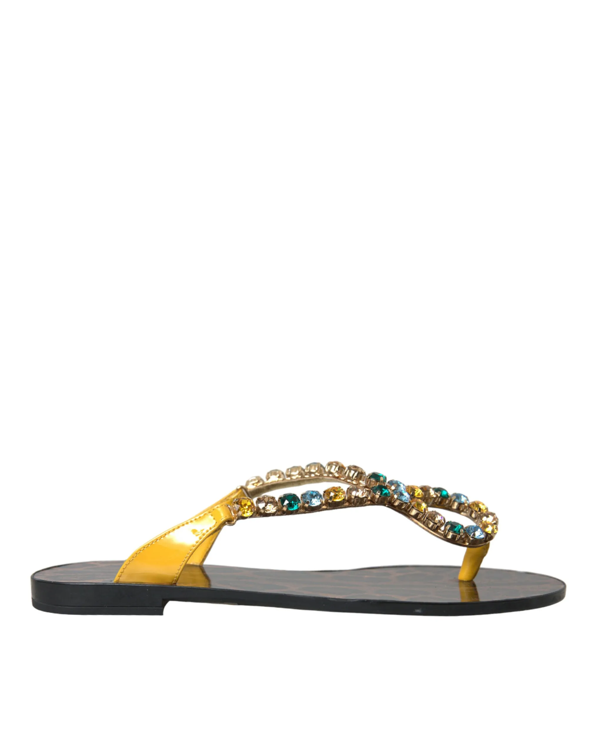 Dolce & Gabbana Women's Mustard Crystal Calf Leather Beachwear Shoes
