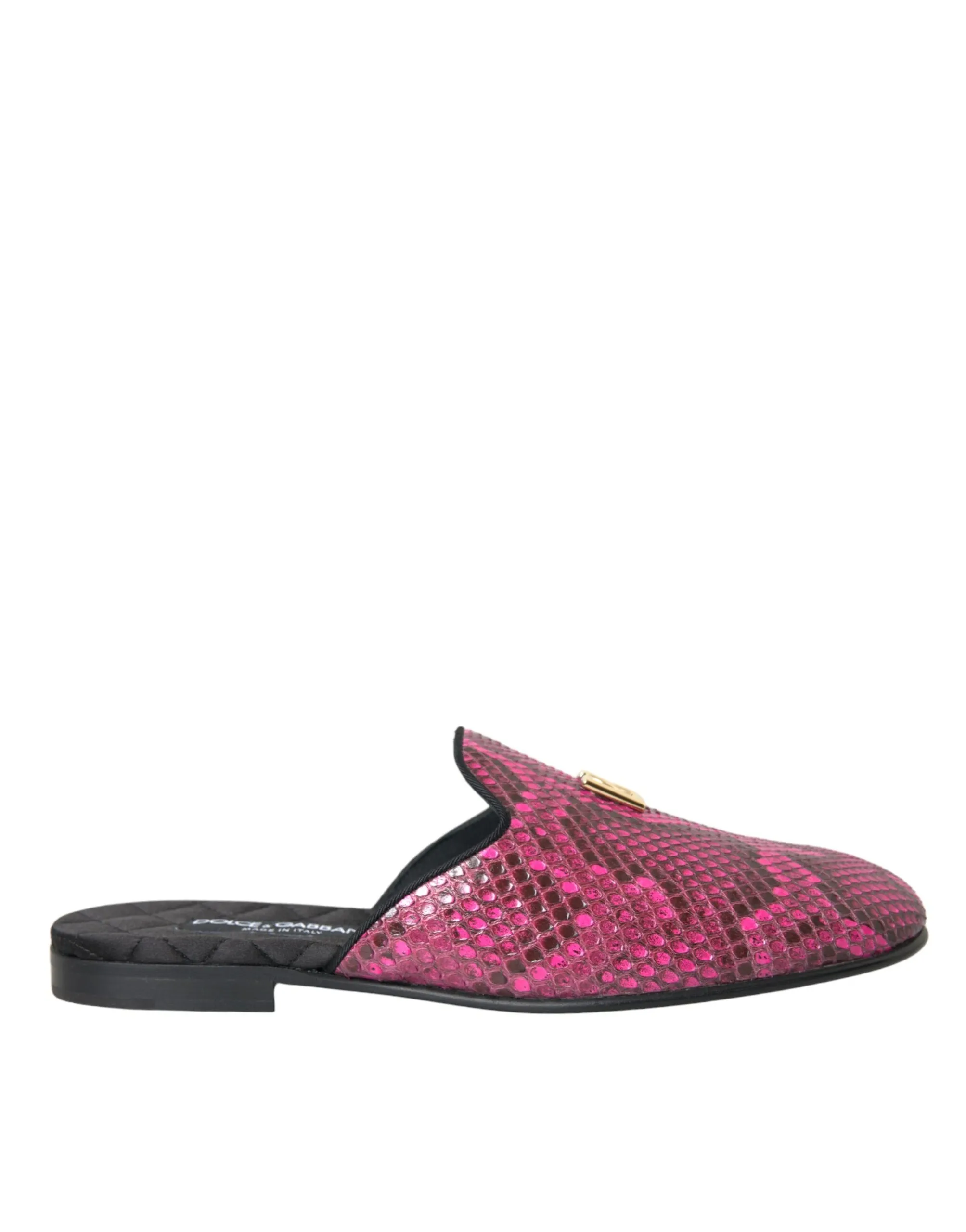 Dolce & Gabbana Women's Fuchsia Python Logo Mule Flat Sandals Shoes
