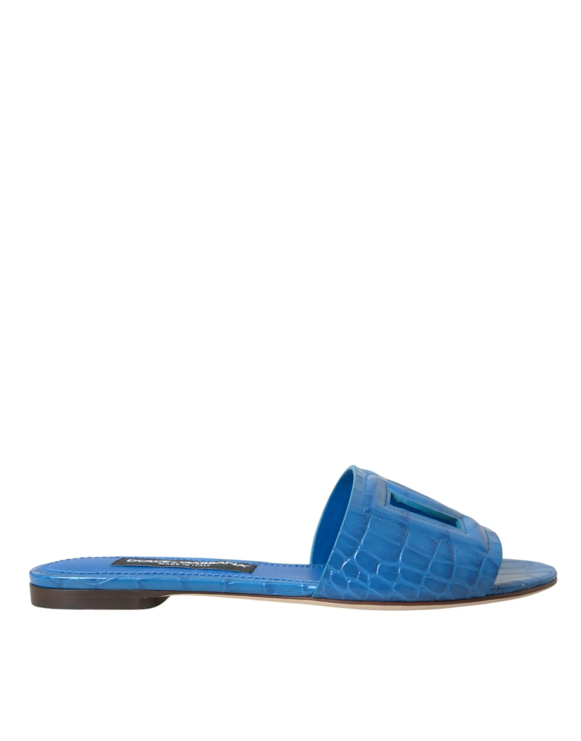 Dolce & Gabbana Women's Cobalt Blue Leather Cut Out Logo Sandals Shoes