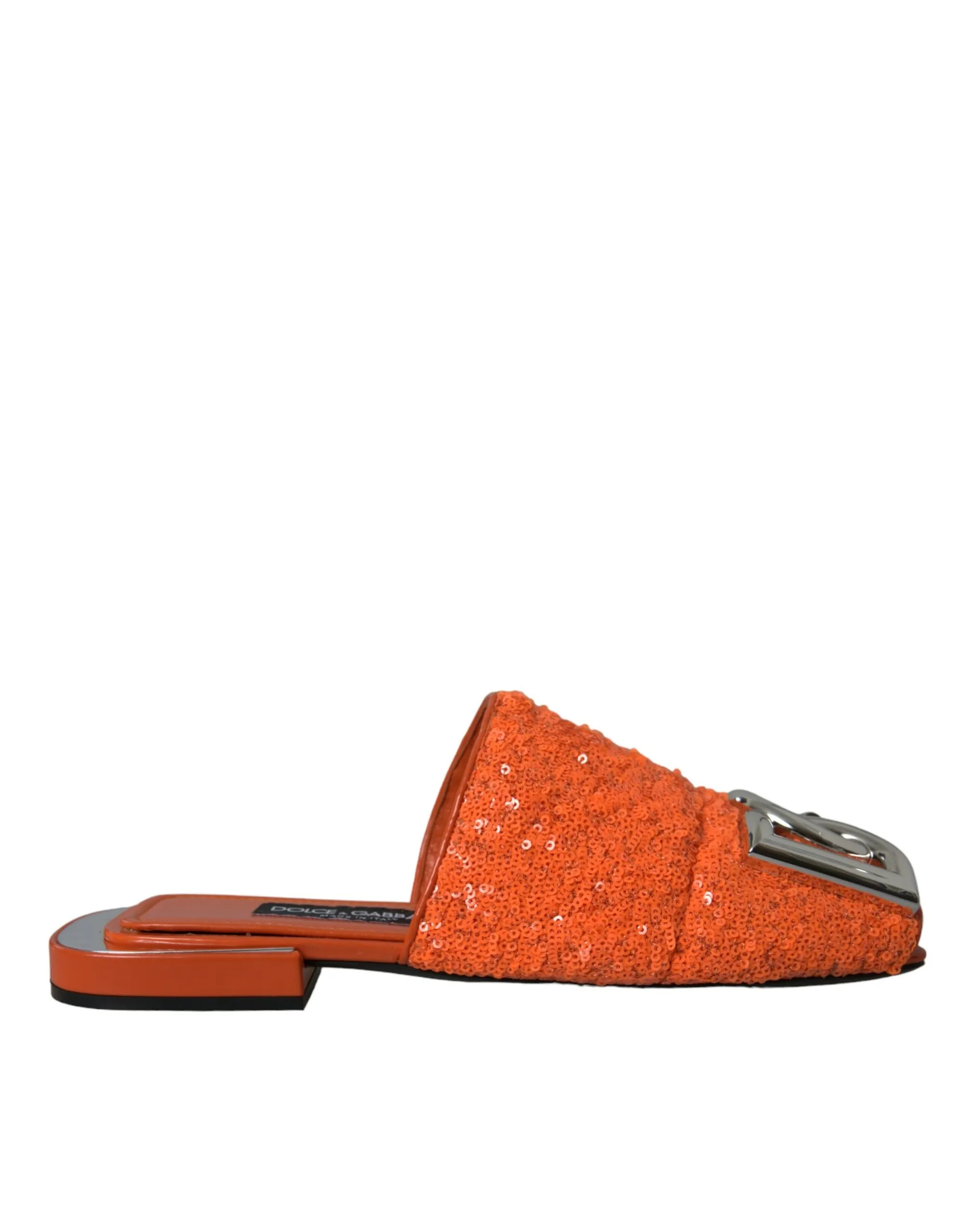 Dolce & Gabbana Women's Orange Sequin Logo Slides Sandals Shoes