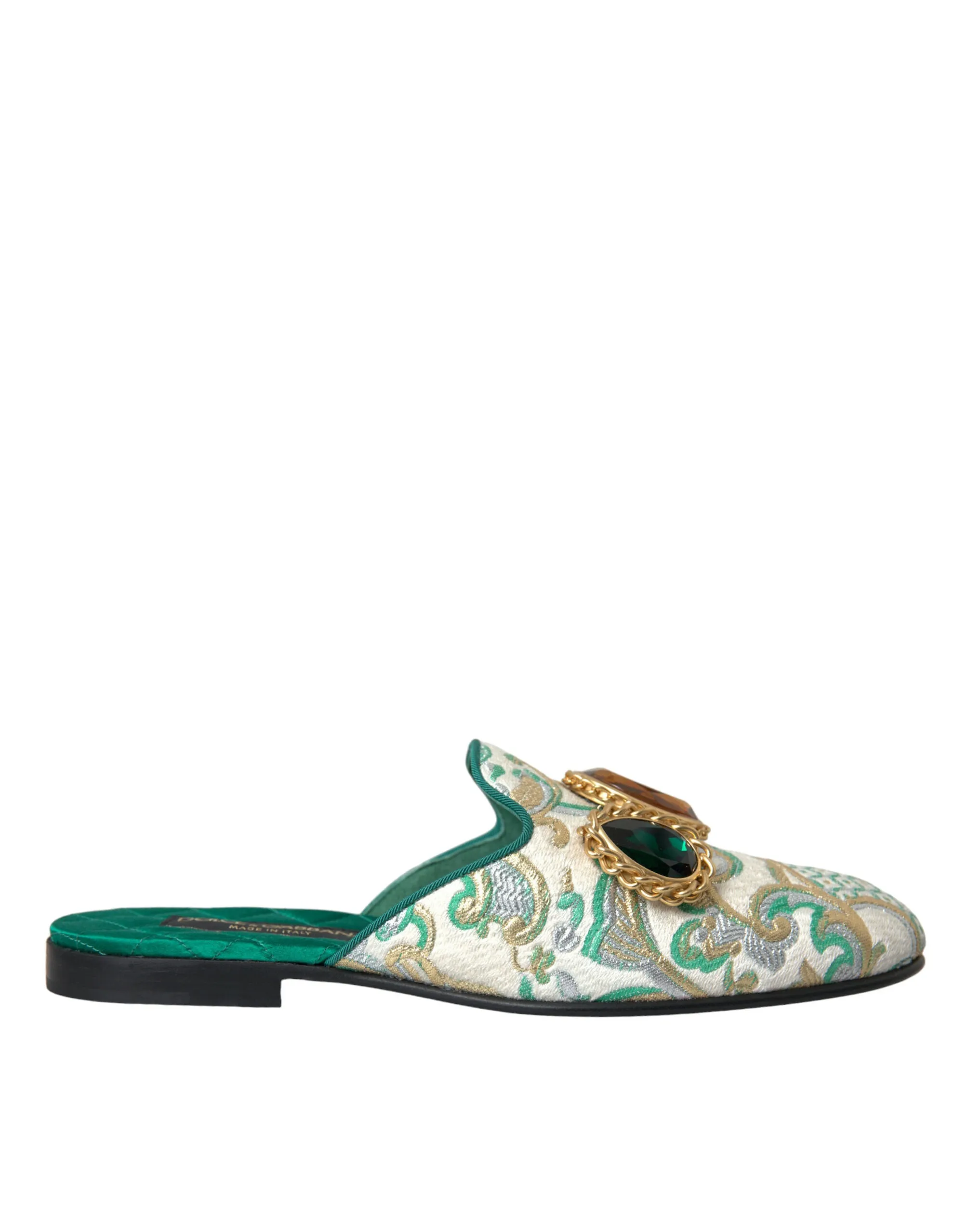Dolce & Gabbana Women's Multicolor Jacquard Crystal Mule Flats Shoes