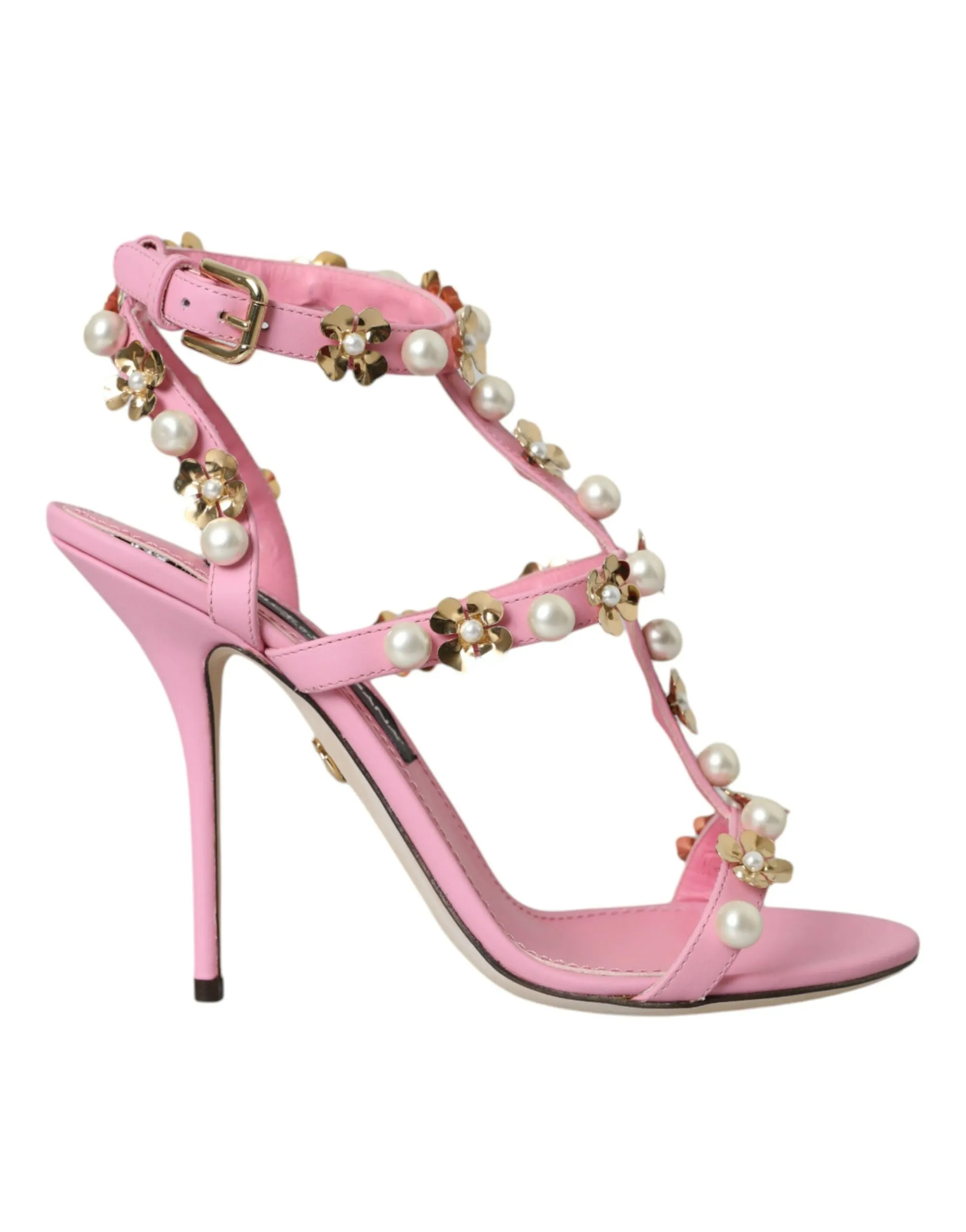 Dolce & Gabbana Women's Pink Leather Embellished Heels Sandals Shoes