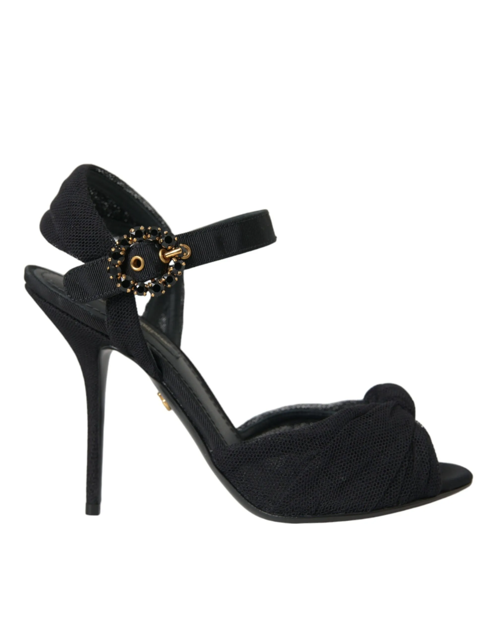 Dolce & Gabbana Women's Black Suede Embellished Heels Sandals Shoes